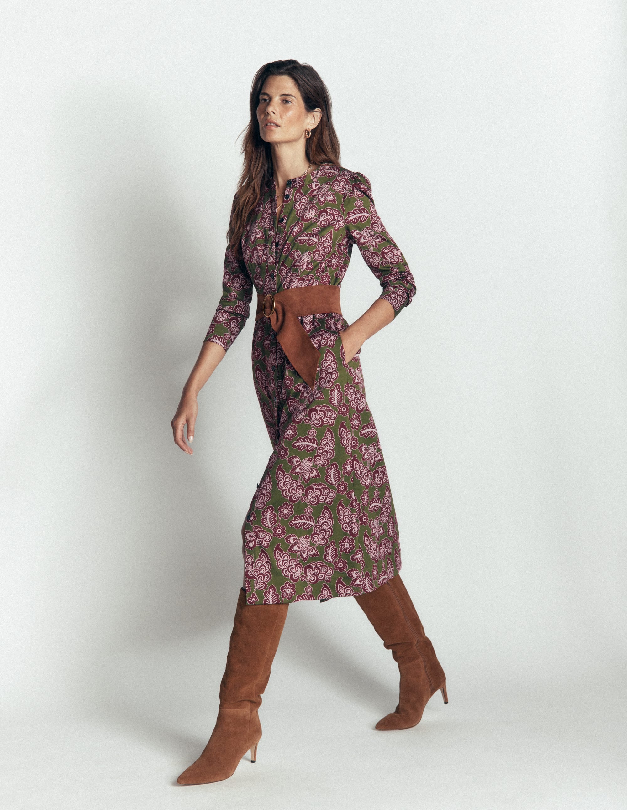 Louise Midi Shirt Dress - Forest Green, Tickled Meadows | Boden USA