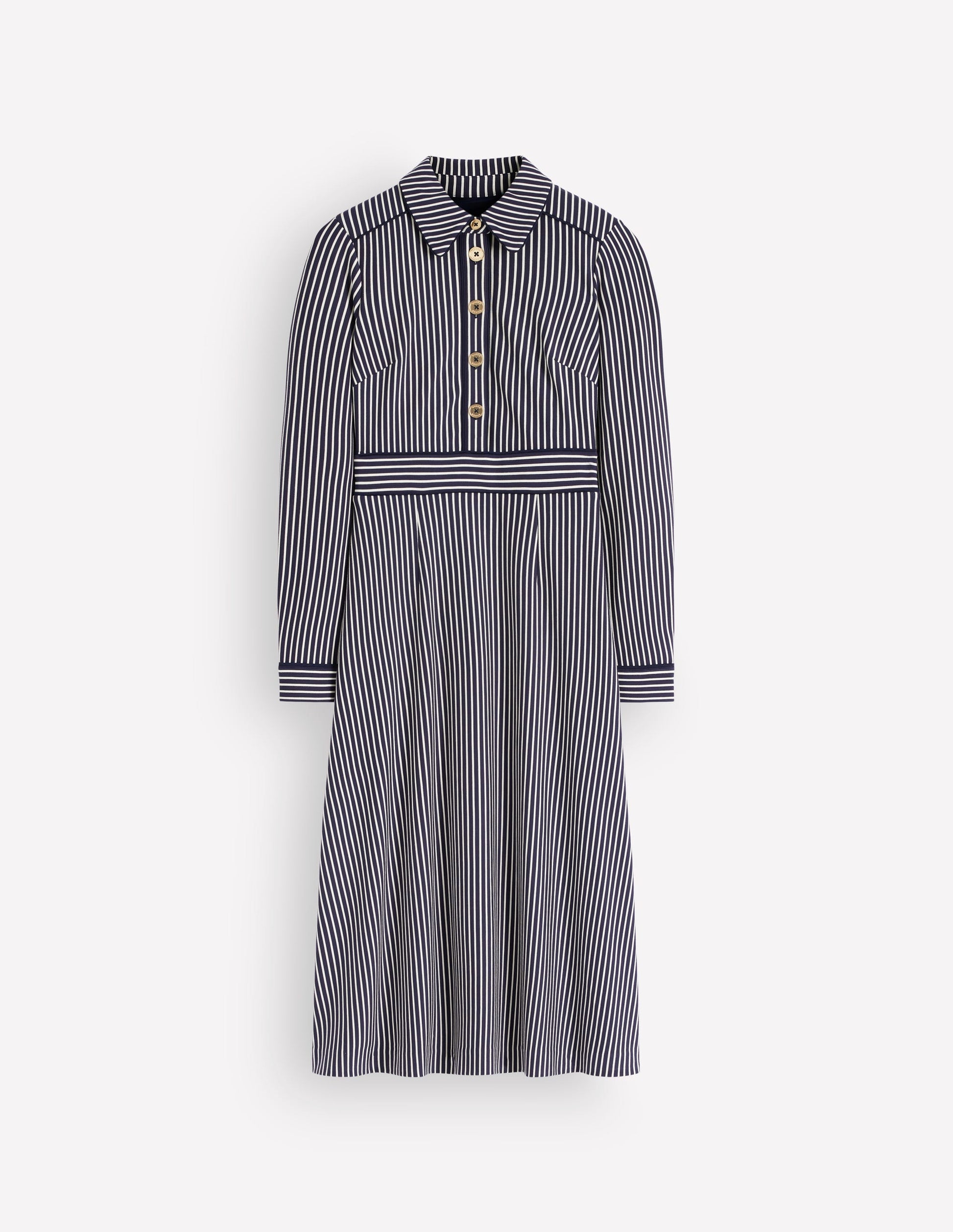 Etta Piping Detail Ponte Dress-Navy, Ivory Stripe-6