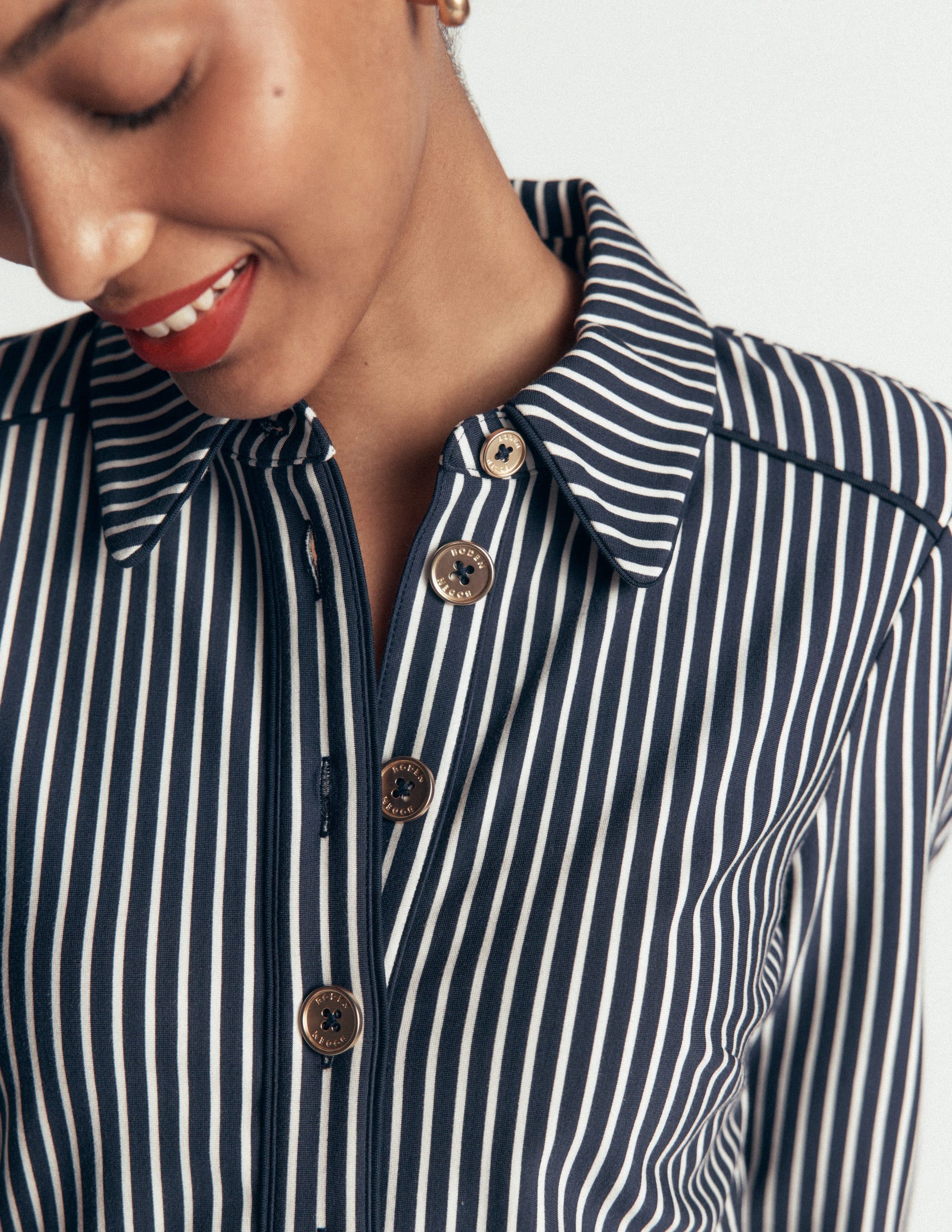Etta Piping Detail Ponte Dress-Navy, Ivory Stripe-2