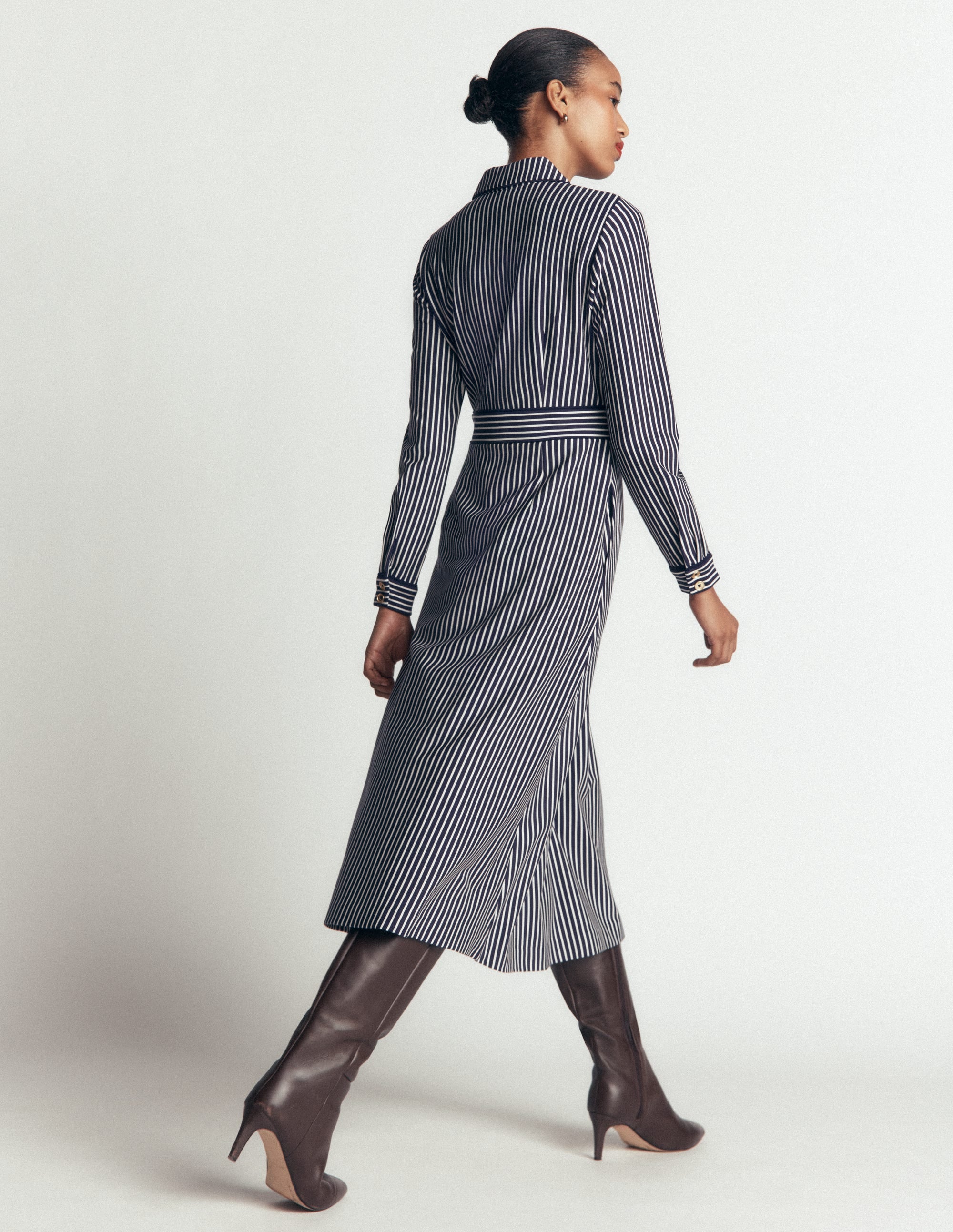 Etta Piping Detail Ponte Dress-Navy, Ivory Stripe - Image 3