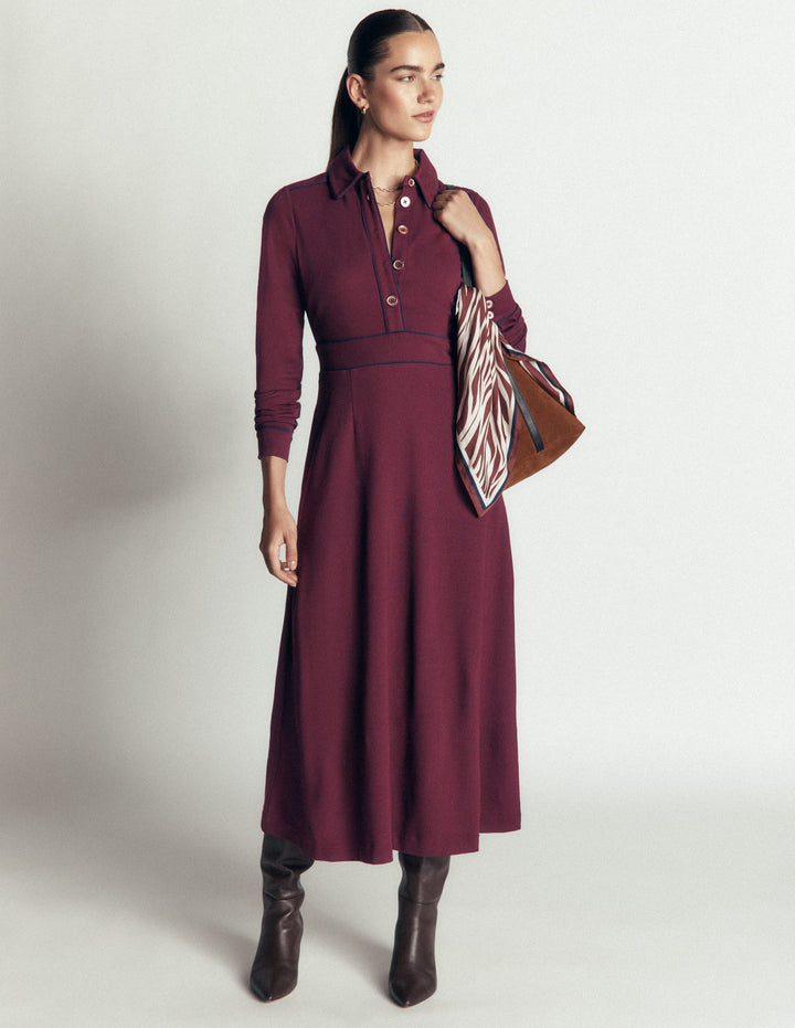 Etta Piping Detail Ponte Dress-Dark Cherry, Navy
