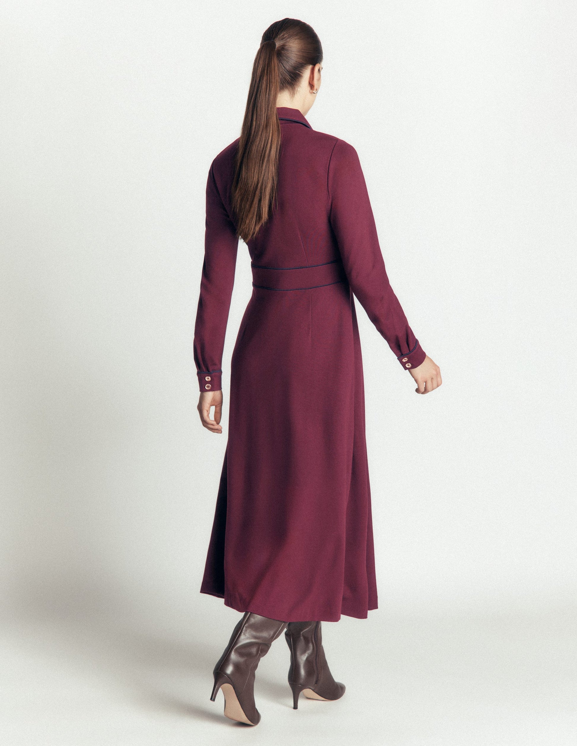 Etta Piping Detail Ponte Dress-Dark Cherry, Navy-4