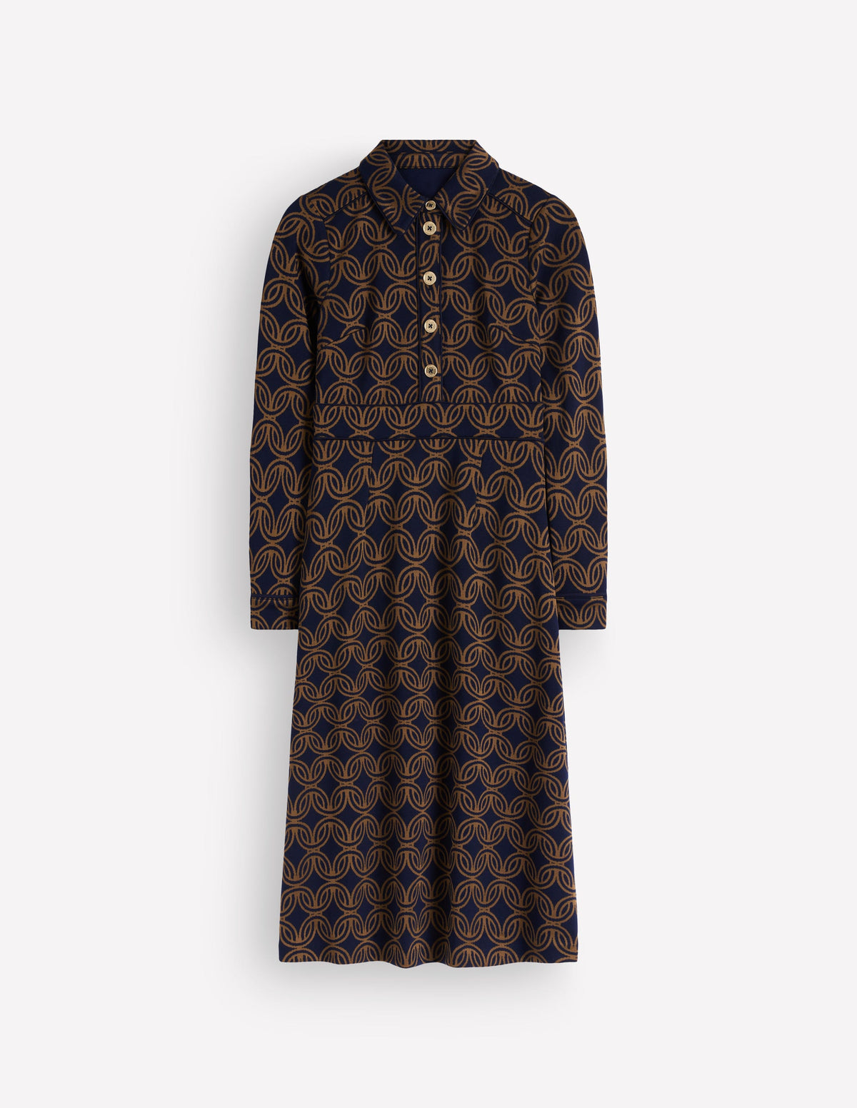 Etta Piping Detail Ponte Dress-Navy, Geo Parade Mono - Image 6