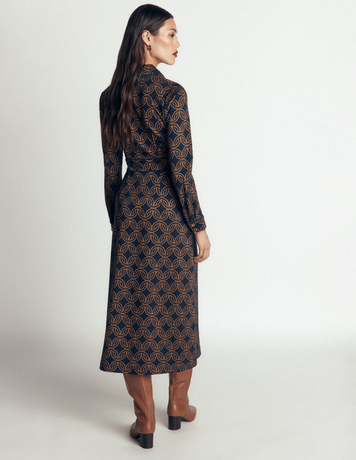 Etta Piping Detail Ponte Dress-Navy, Geo Parade Mono - Image 3