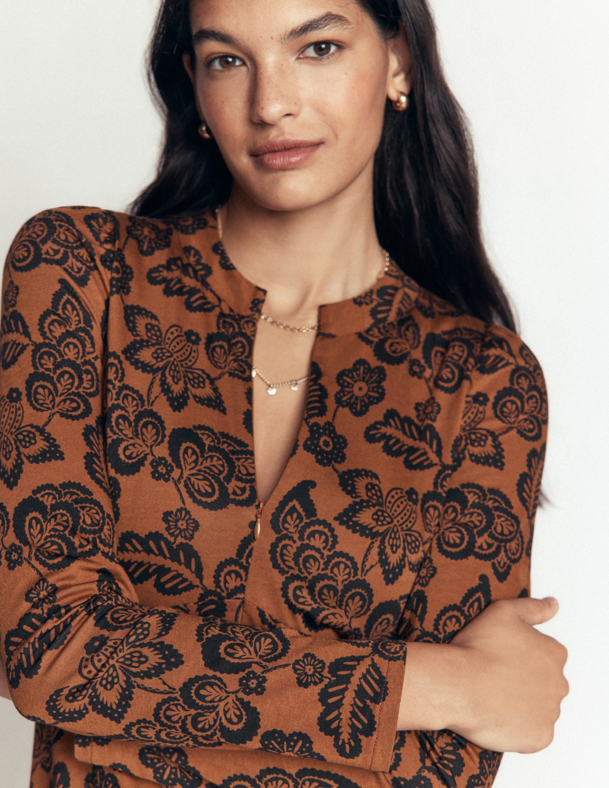 Hope Zip Detail Jersey Dress - Russet, Tickled Meadows | Boden USA