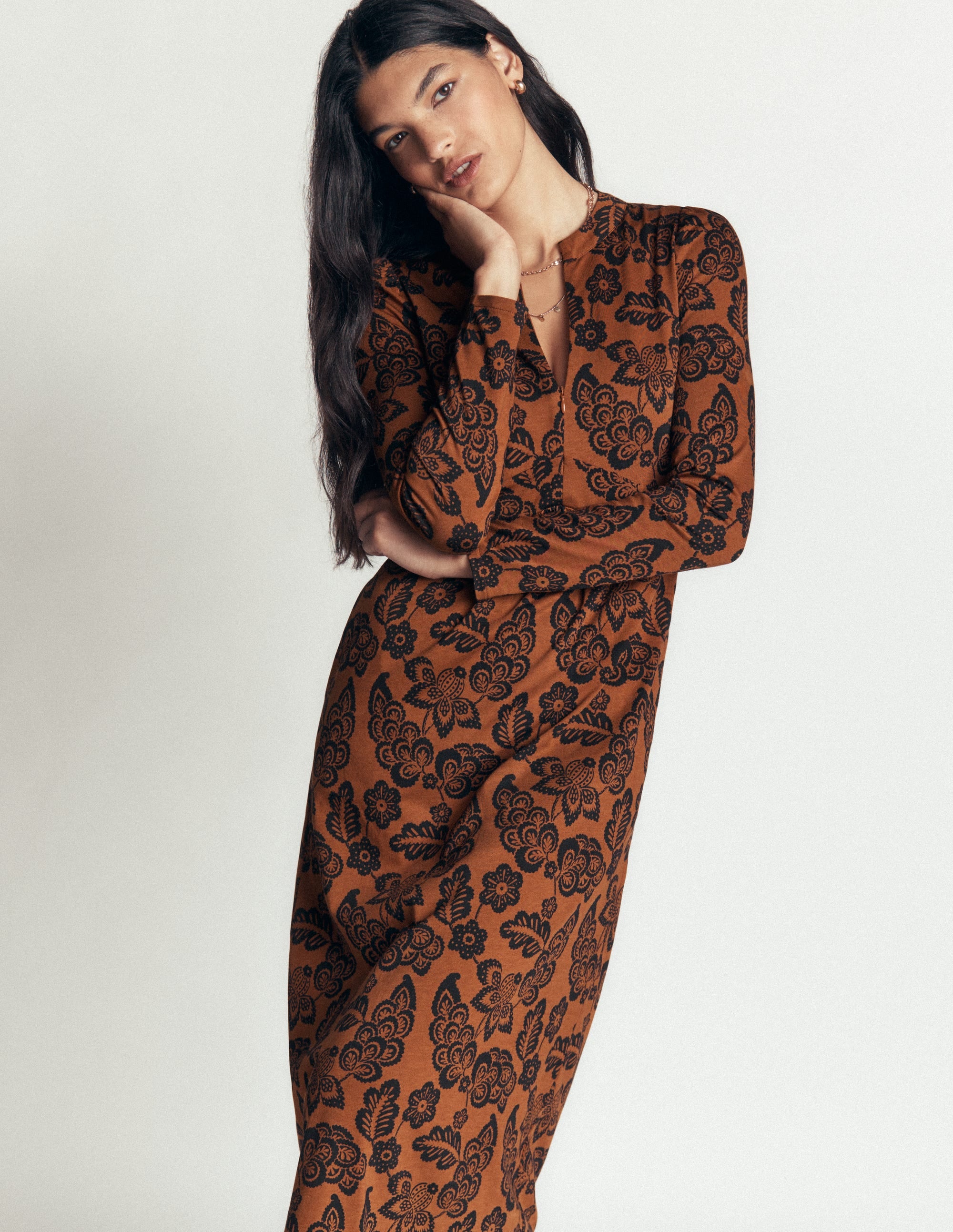 Hope Zip Detail Jersey Dress - Russet, Tickled Meadows | Boden USA