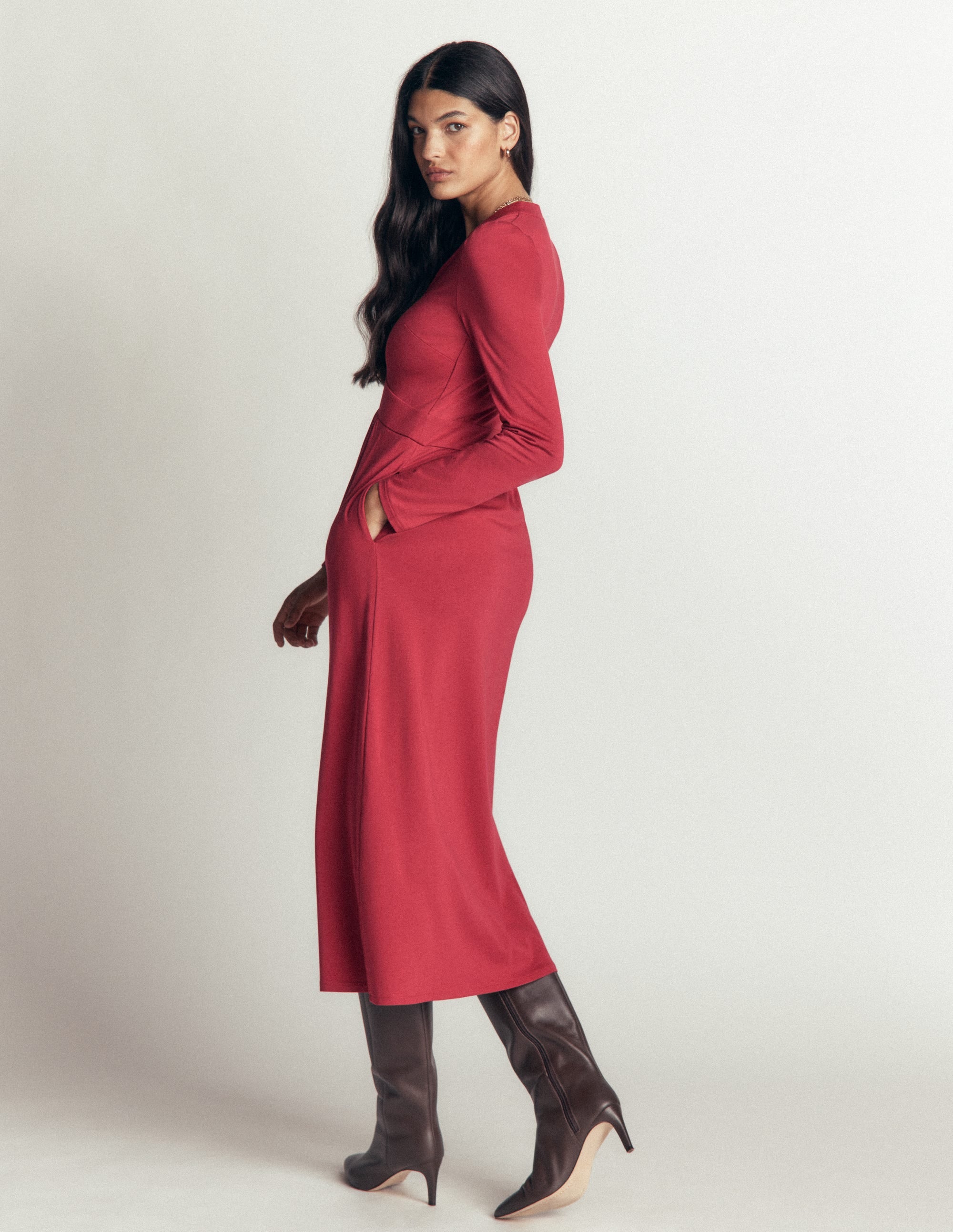 Hope Zip Detail Jersey Dress-Red Earth - Image 3