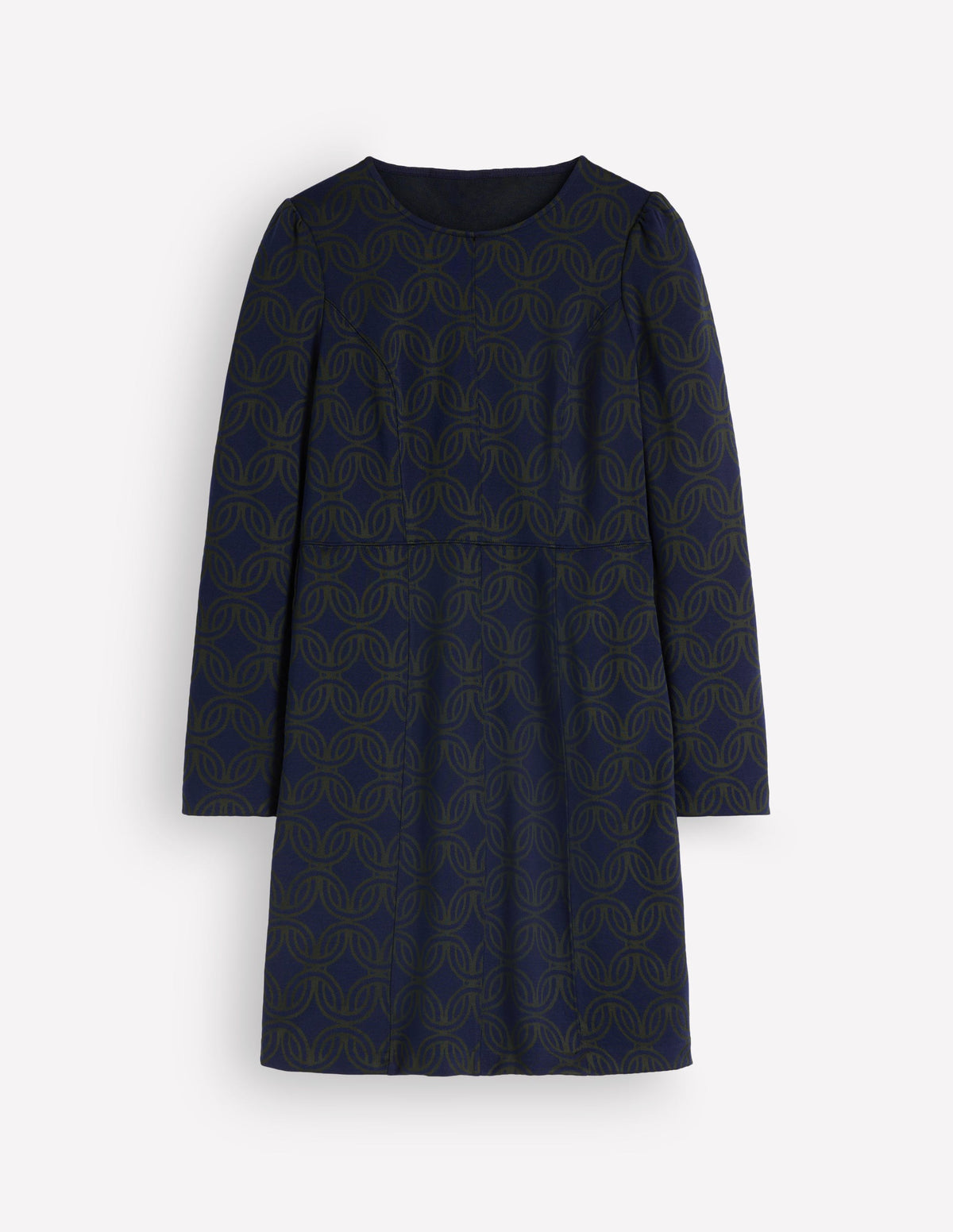Marla Seamed Ottoman Dress-Navy and Forest Glade Jacquard - Image 6