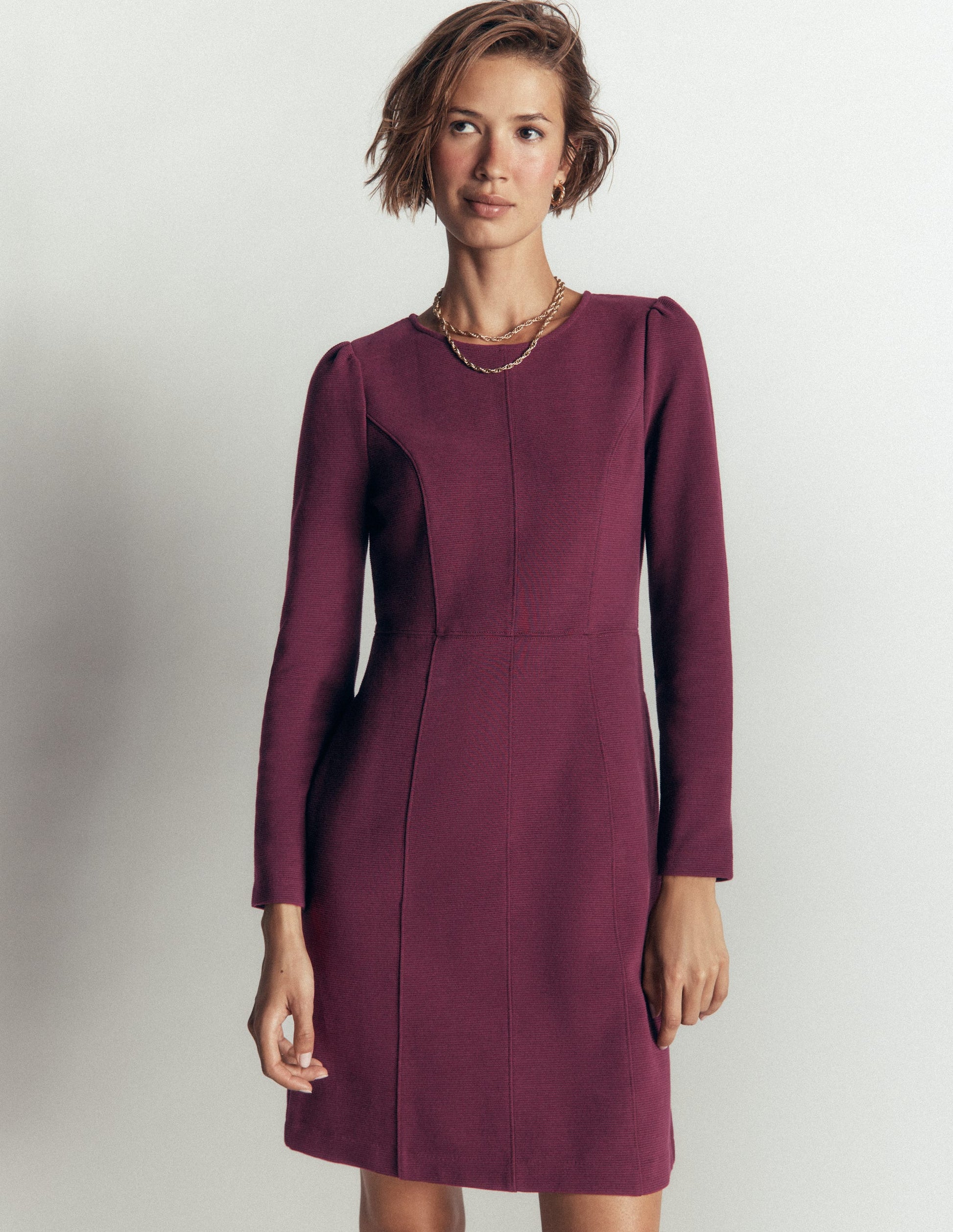 Marla Seamed Ottoman Dress-Dark Cherry-1