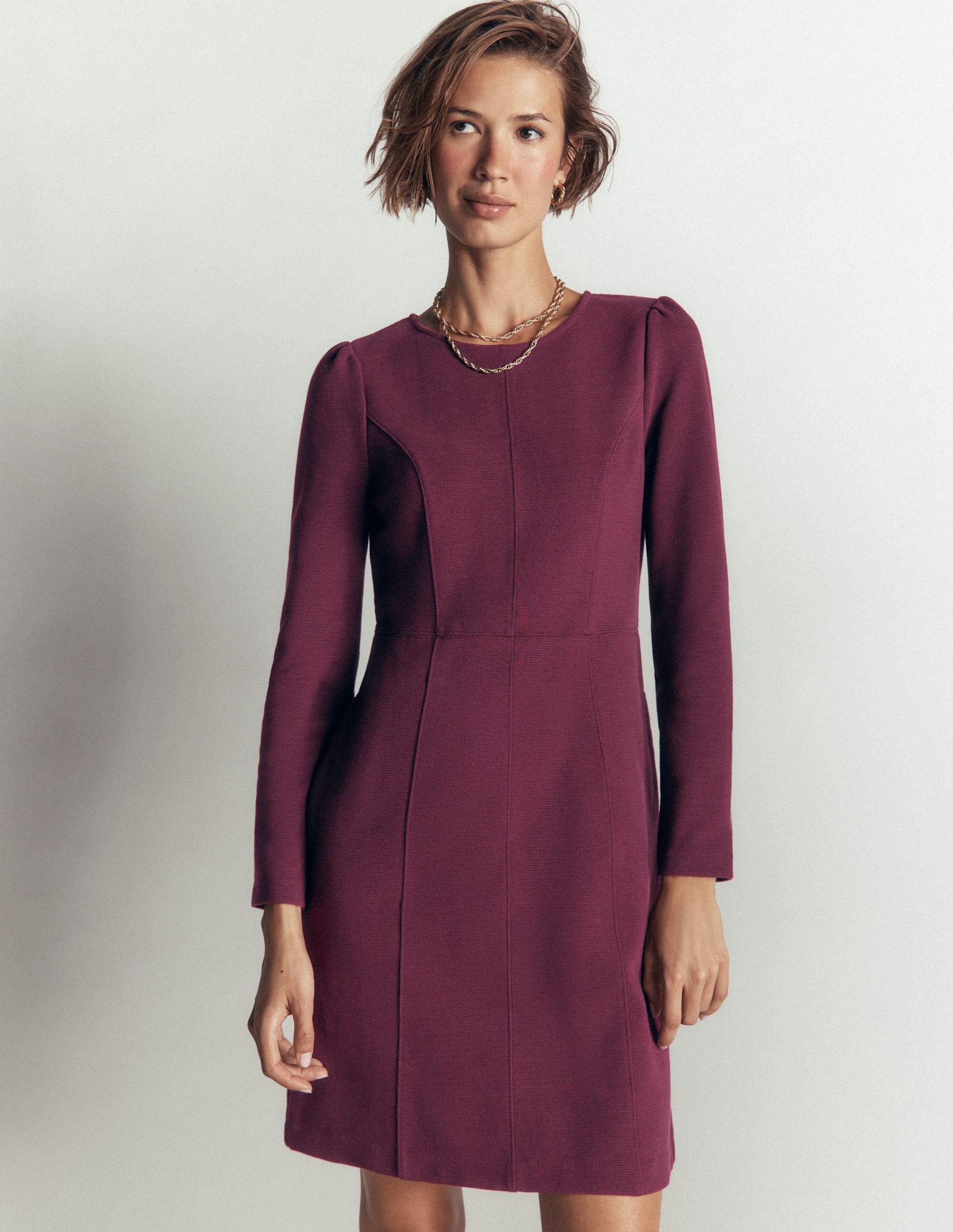 Marla Seamed Ottoman Dress-Dark Cherry - Image 1
