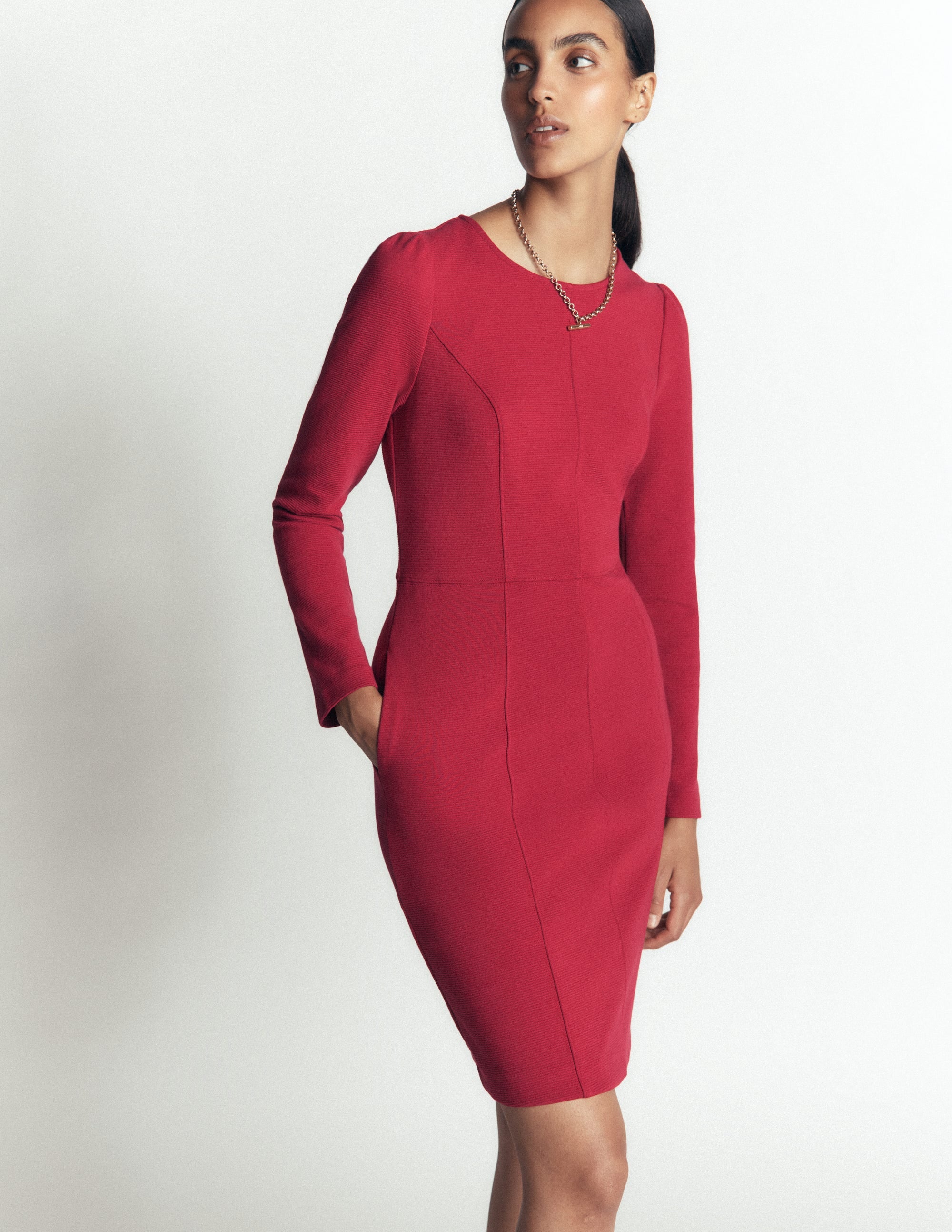 Marla Seamed Ottoman Dress-Red Earth - Image 3