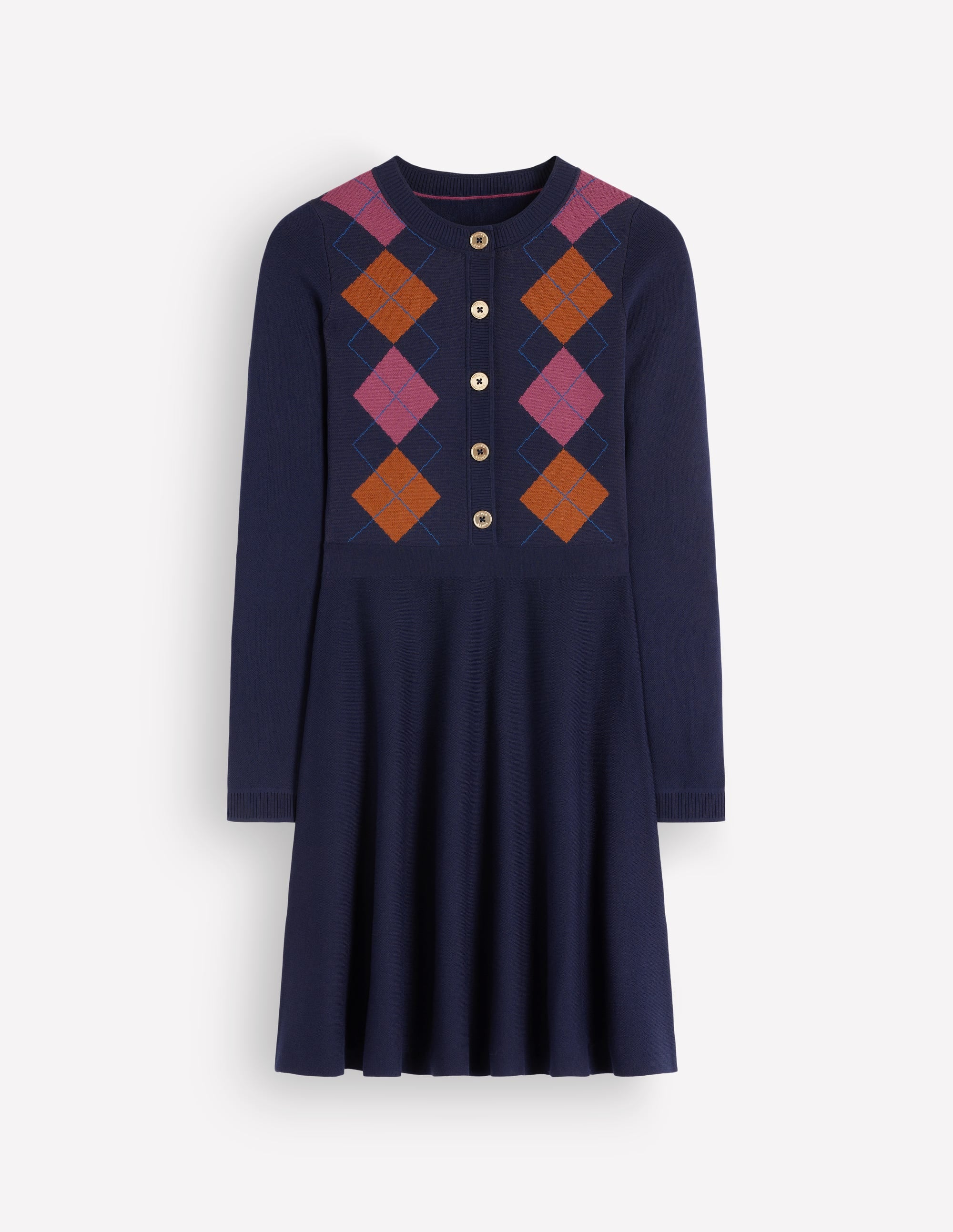 Crew Neck Jacquard Dress - Navy Jacquard | Boden USA