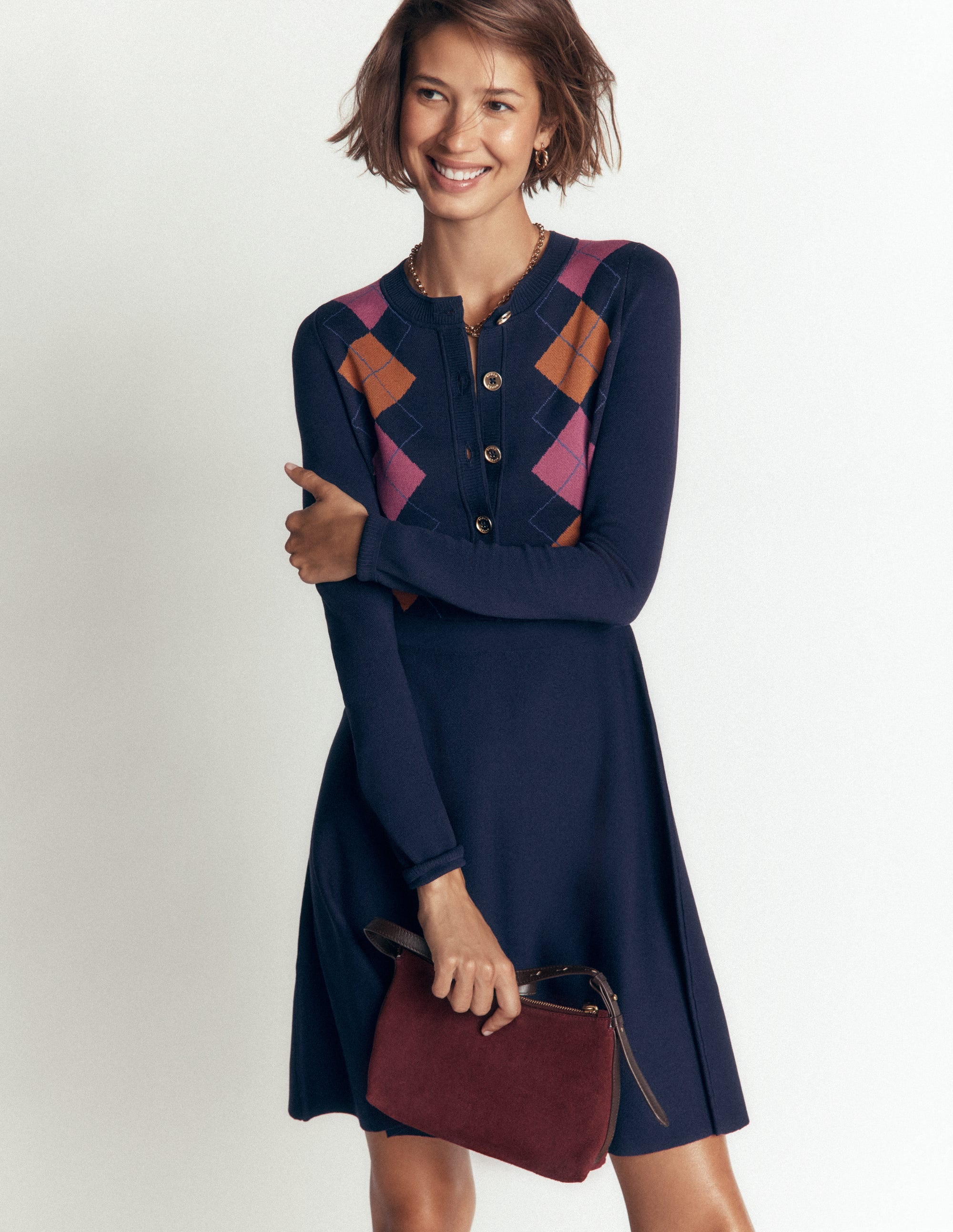 Crew Neck Jacquard Dress - Navy Jacquard | Boden USA Crew Neck Jacquard Dress - Navy Jacquard | Boden USA