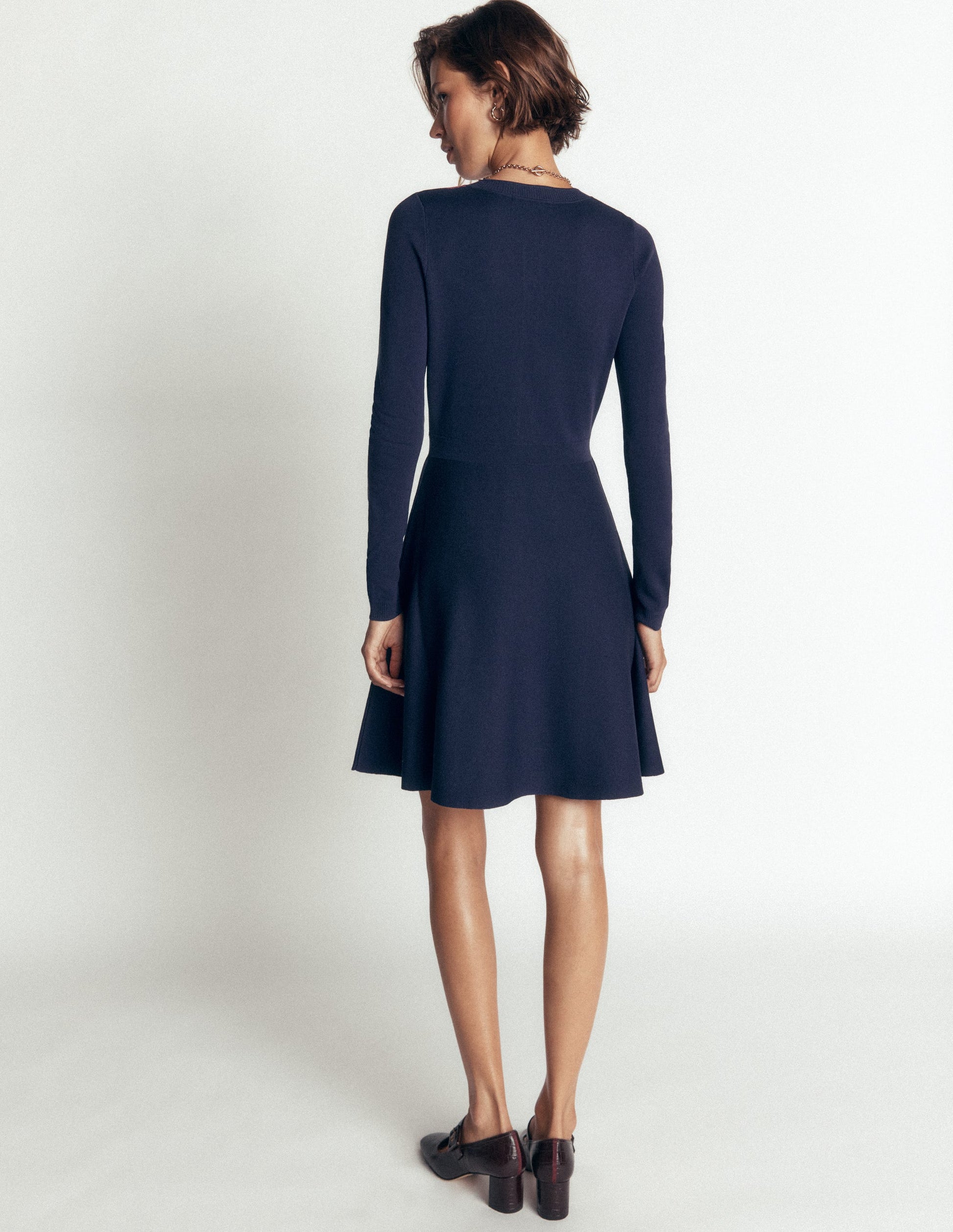 Crew Neck Jacquard Dress-Navy Jacquard-5