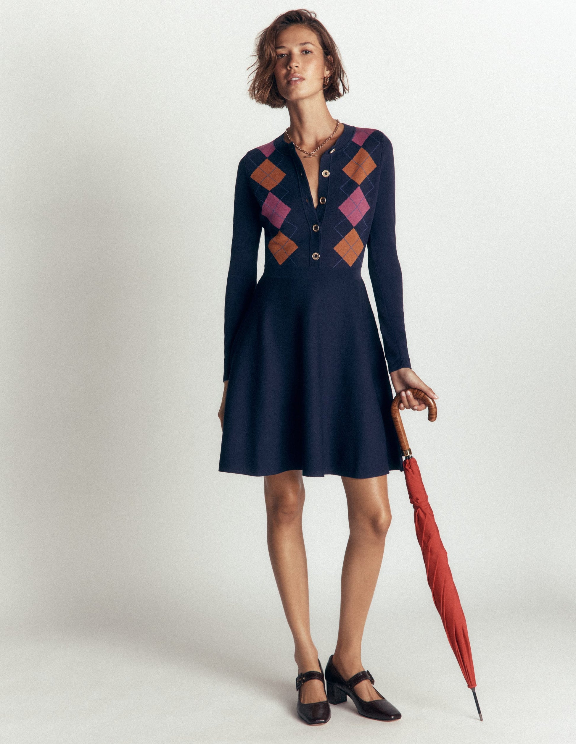 Crew Neck Jacquard Dress-Navy Jacquard-6