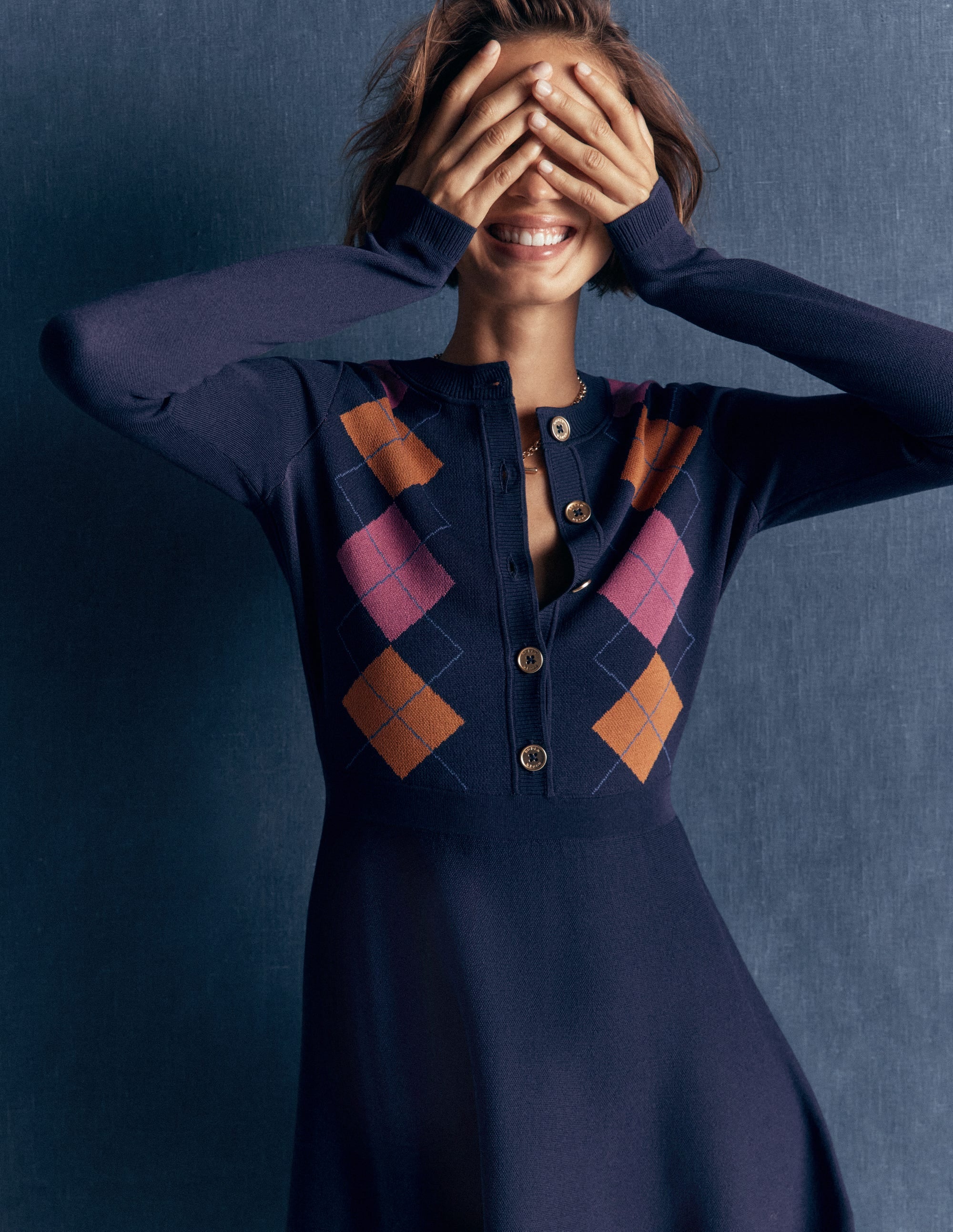 Crew Neck Jacquard Dress-Navy Jacquard - Image 6