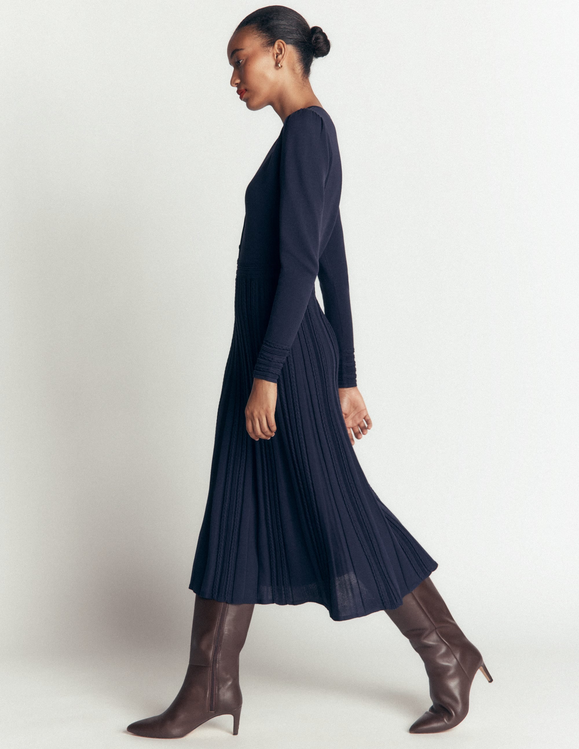 Cable Stitch Knitted Dress-Navy - Image 3