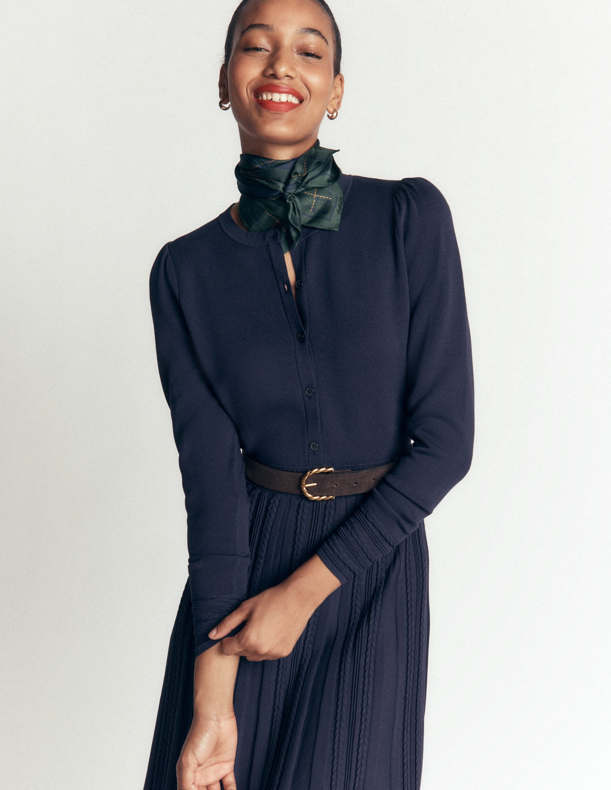 Cable Stitch Knitted Dress-Navy - Image 5