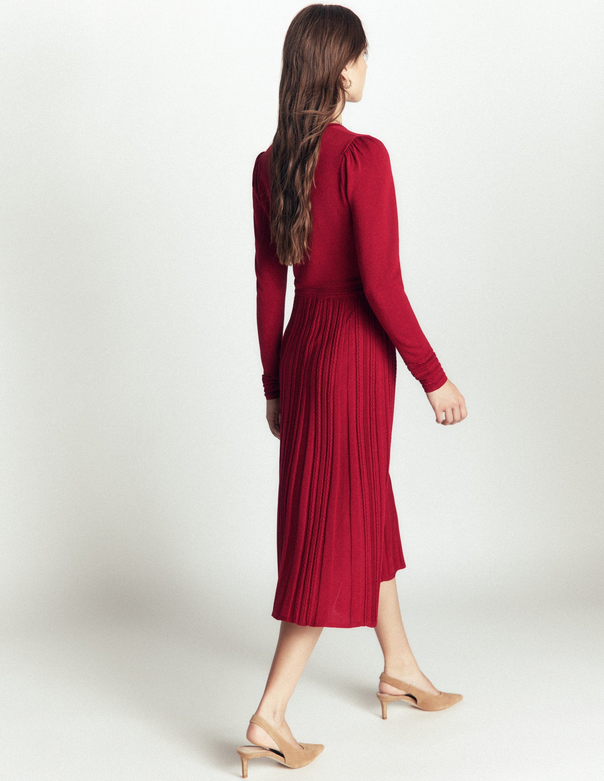 Cable Stitch Knitted Dress-Crimson Red-3