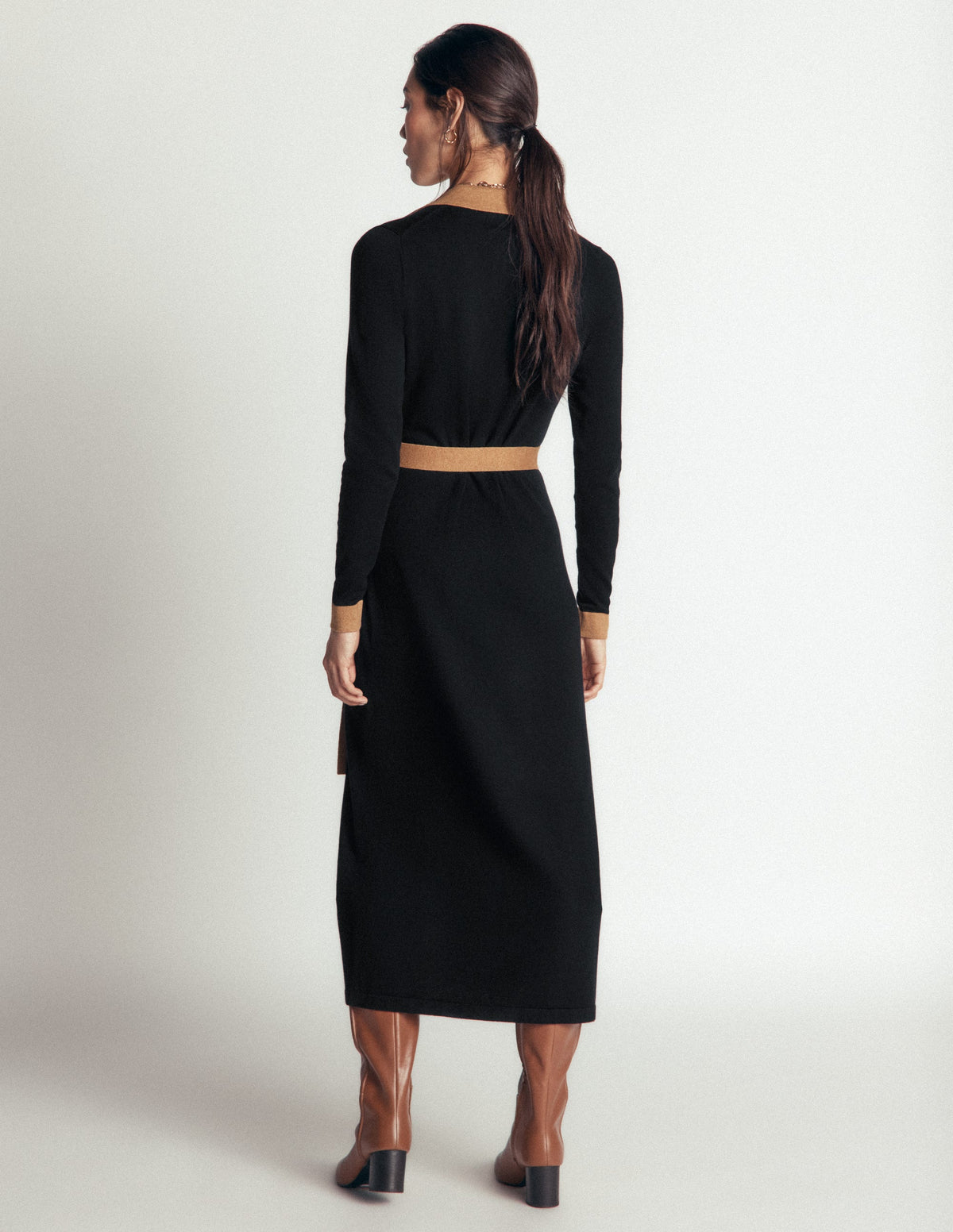 Jessica Knitted Shirt Dress-Black and Fall leaf-5
