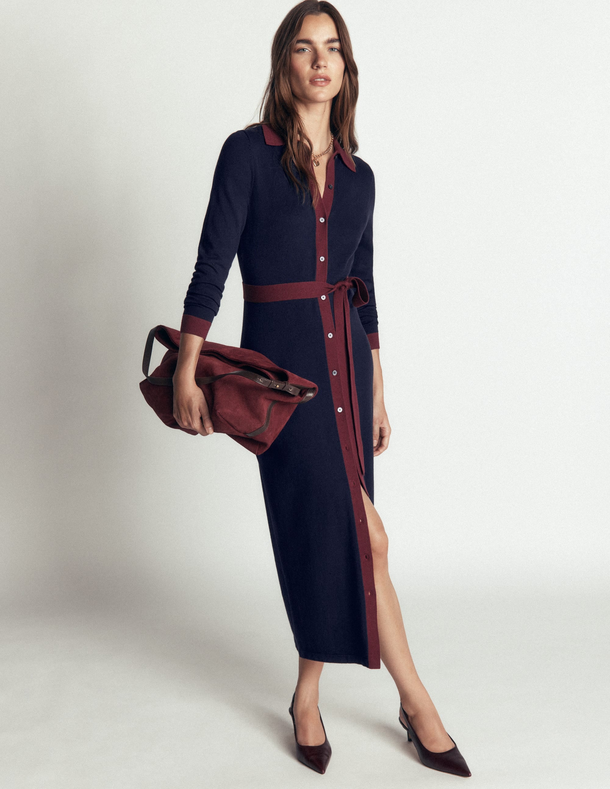 Jessica Knitted Shirt Dress-Evening Blue, Deep Wisteria - Image 1