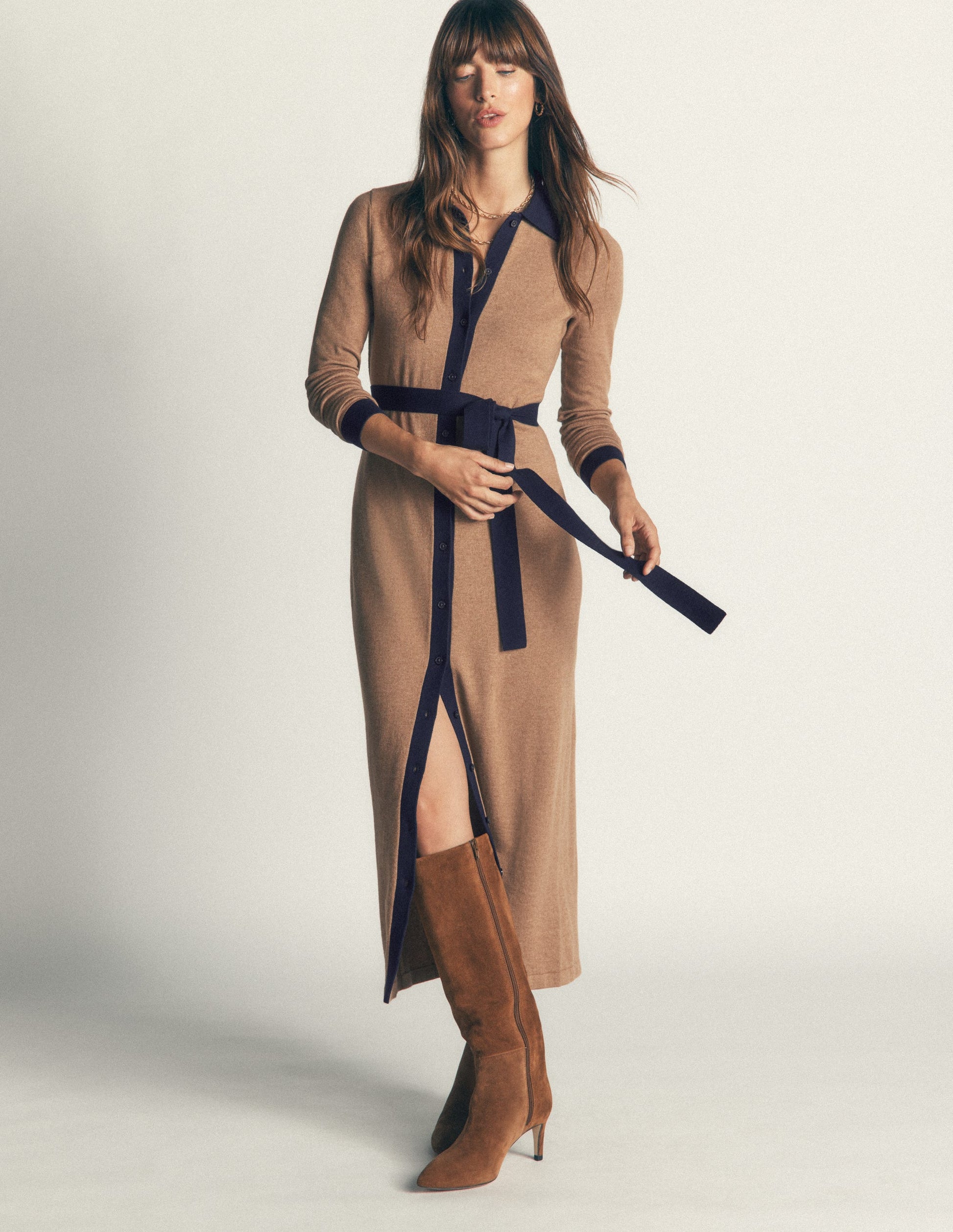 Jessica Knitted Shirt Dress-Fall Leaf/ Evening Blue-2