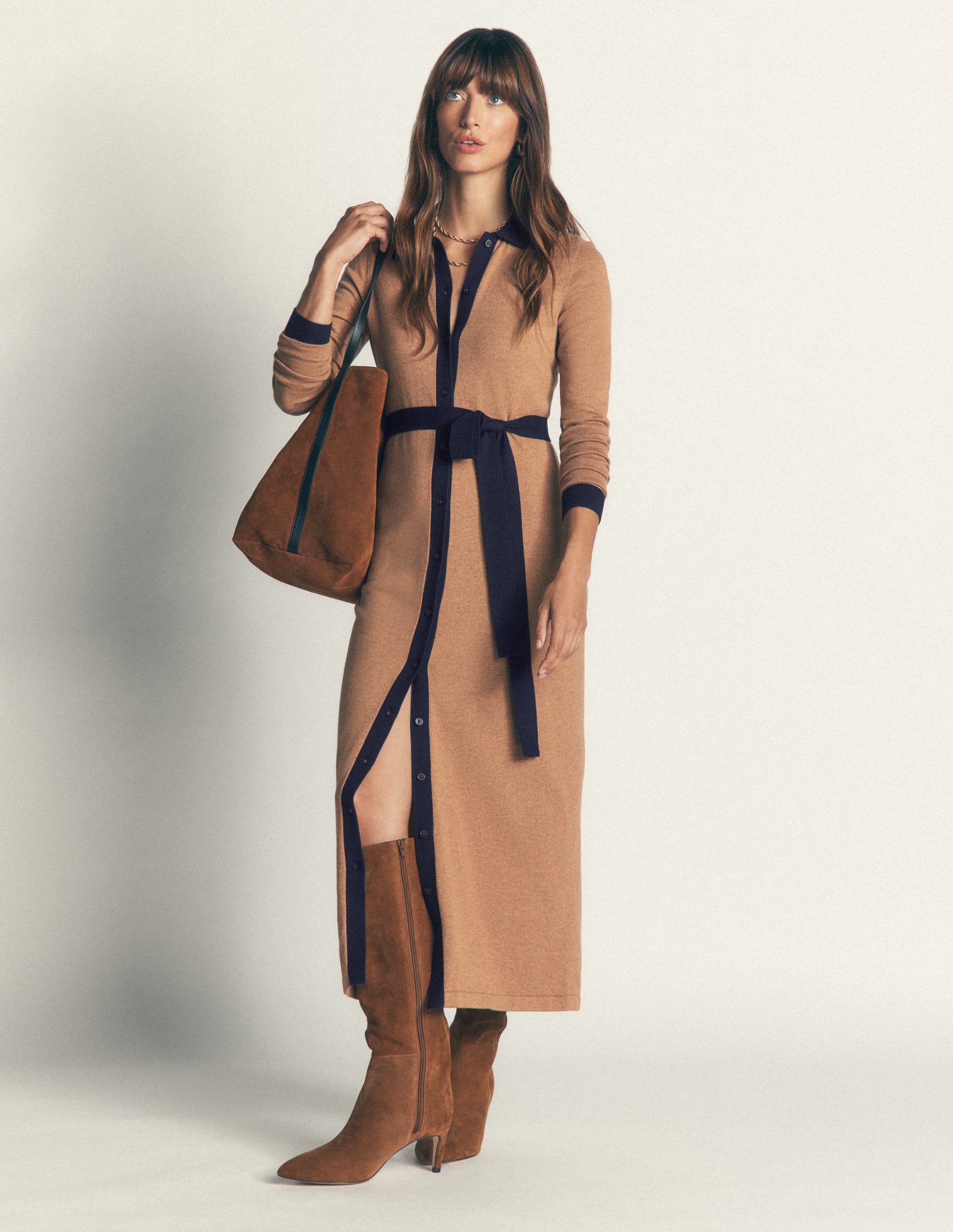 Jessica Knitted Shirt Dress-Fall Leaf/ Evening Blue - Image 4