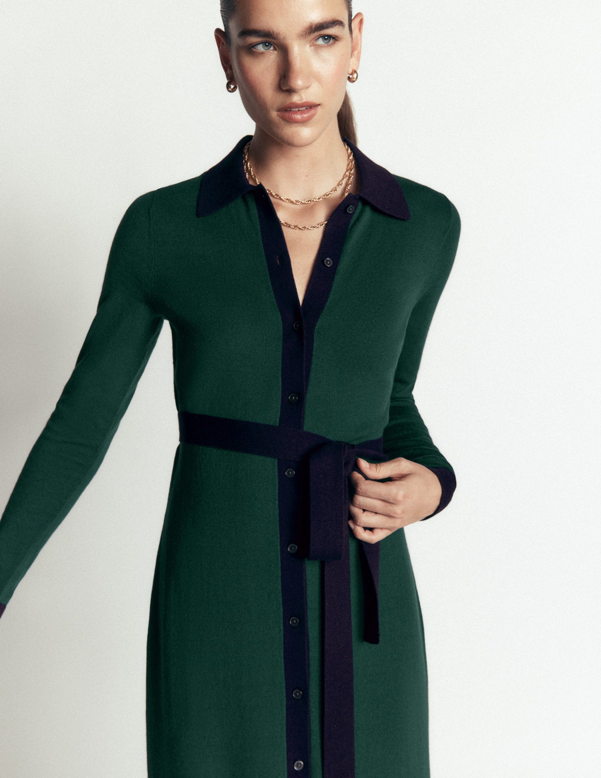 Jessica Knitted Shirt Dress-Malachite Green, Evening Blue-2