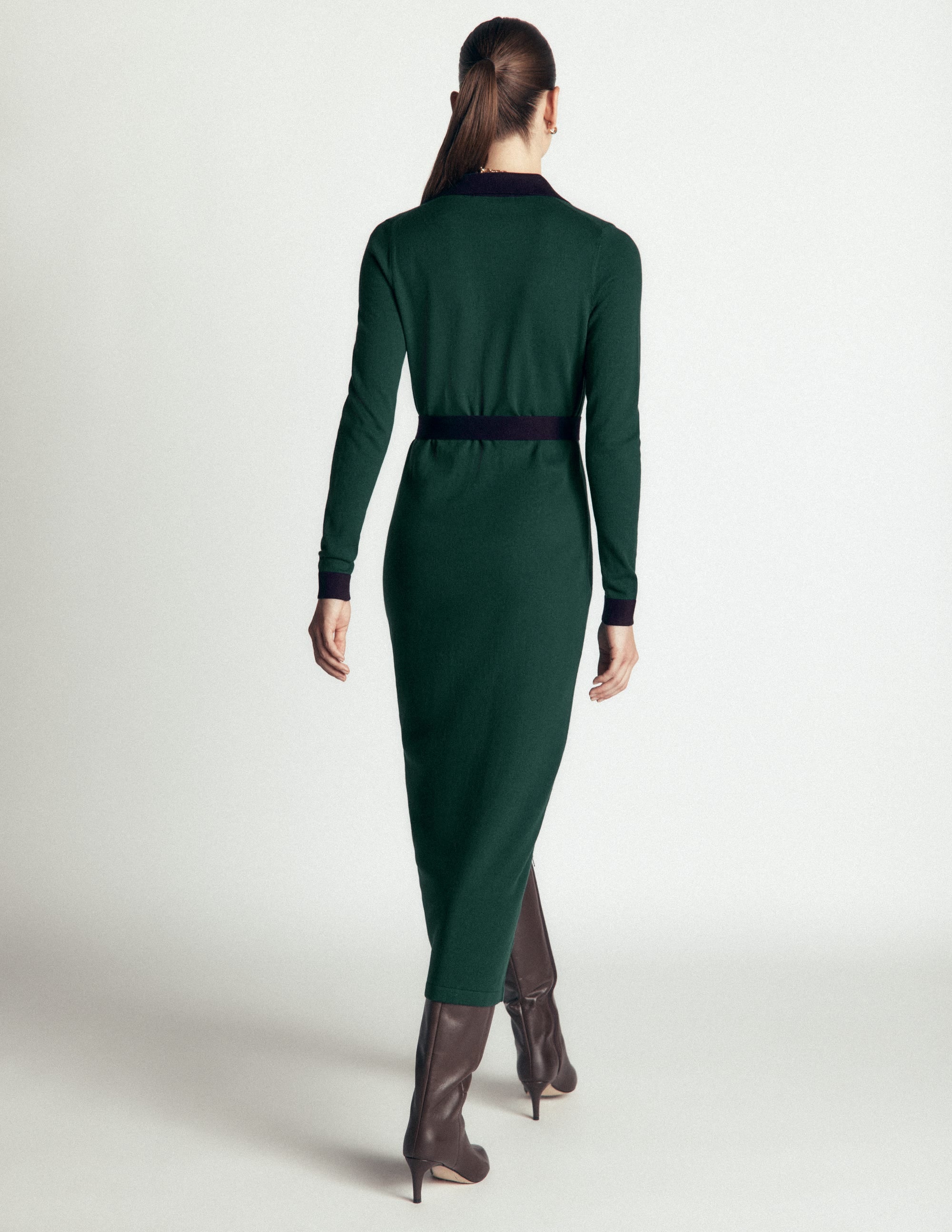 Jessica Knitted Shirt Dress-Malachite Green, Evening Blue - Image 3