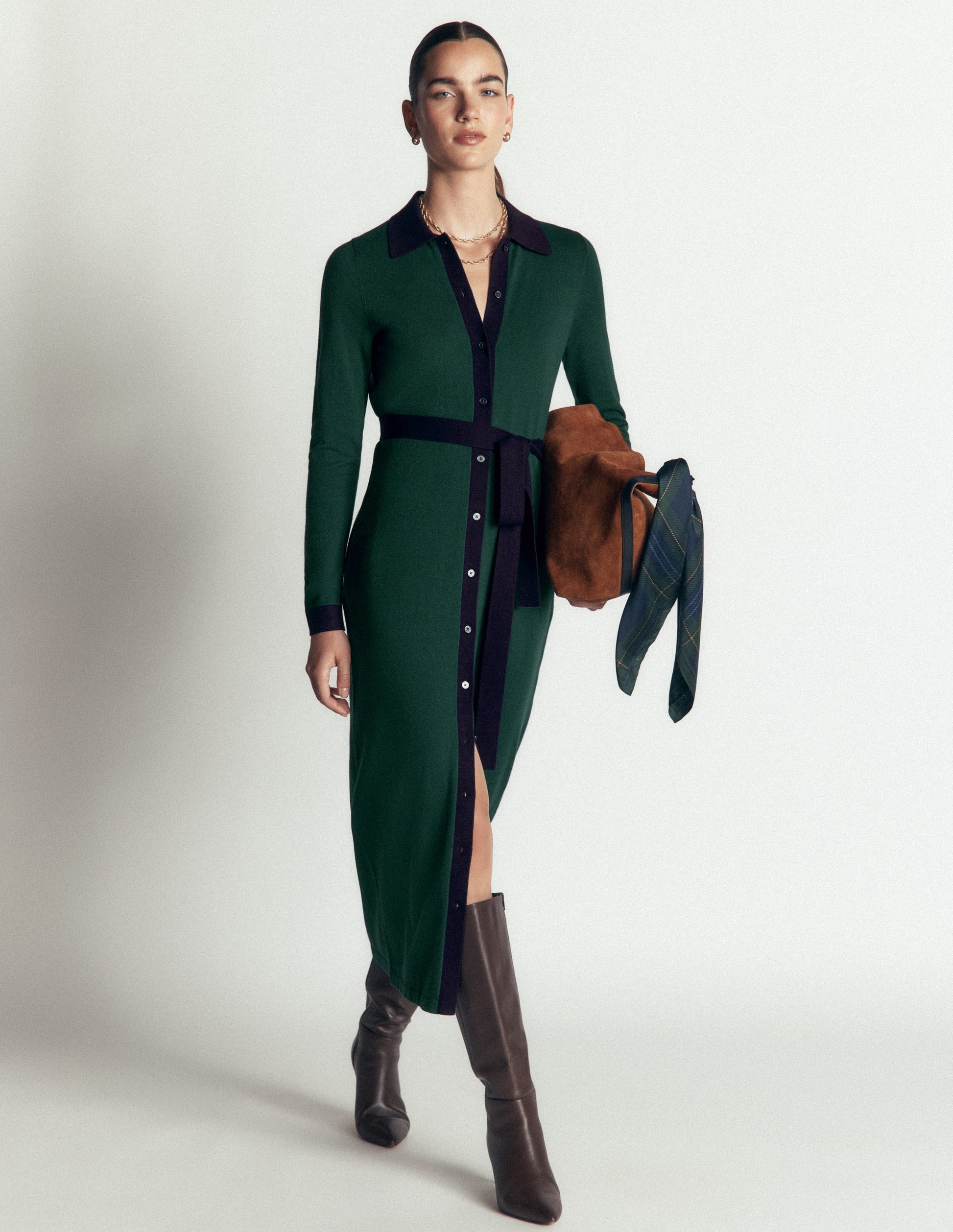 Jessica Knitted Shirt Dress-Malachite Green, Evening Blue-4