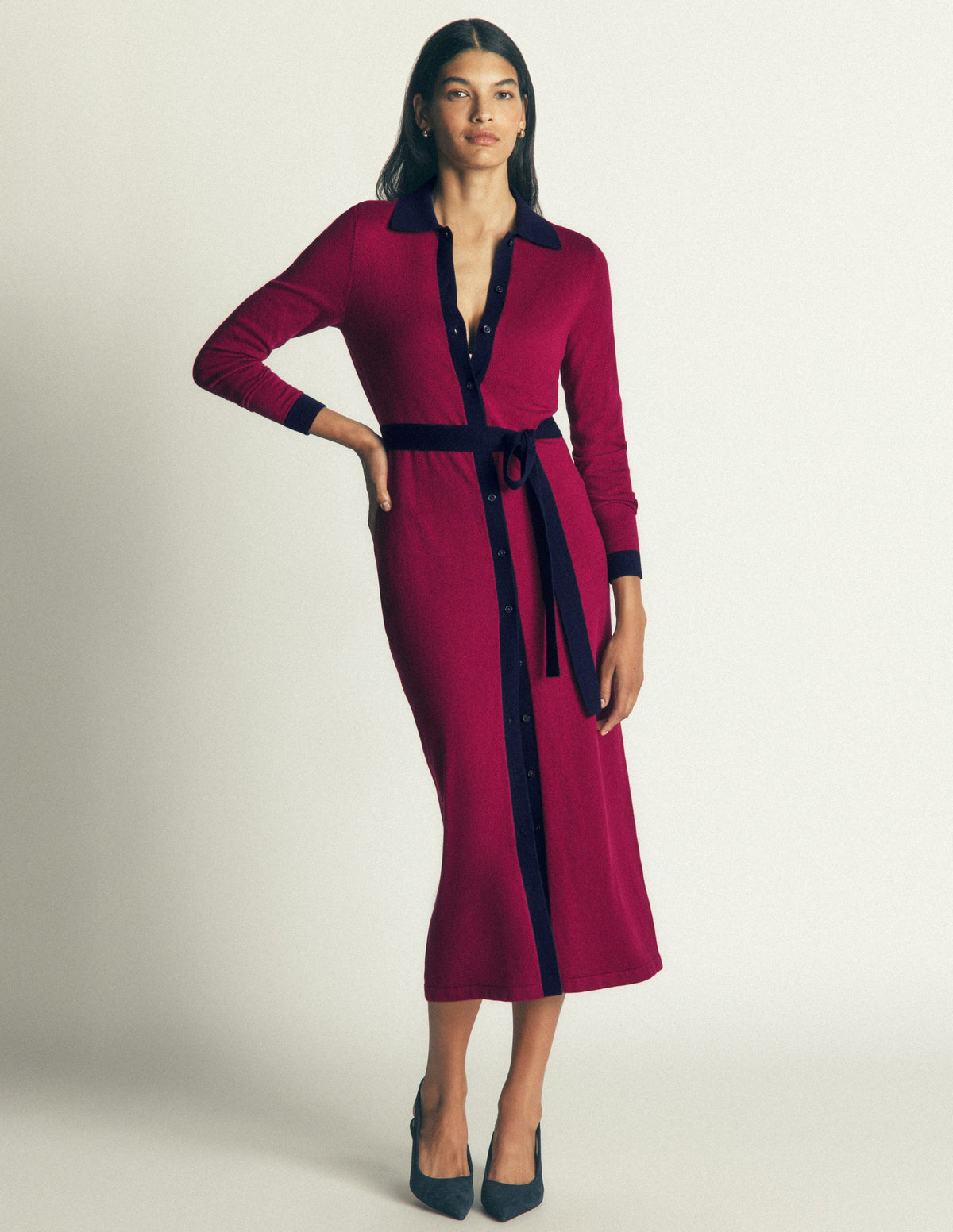 Jessica Knitted Shirt Dress-Rumba Red, Evening Blue-4