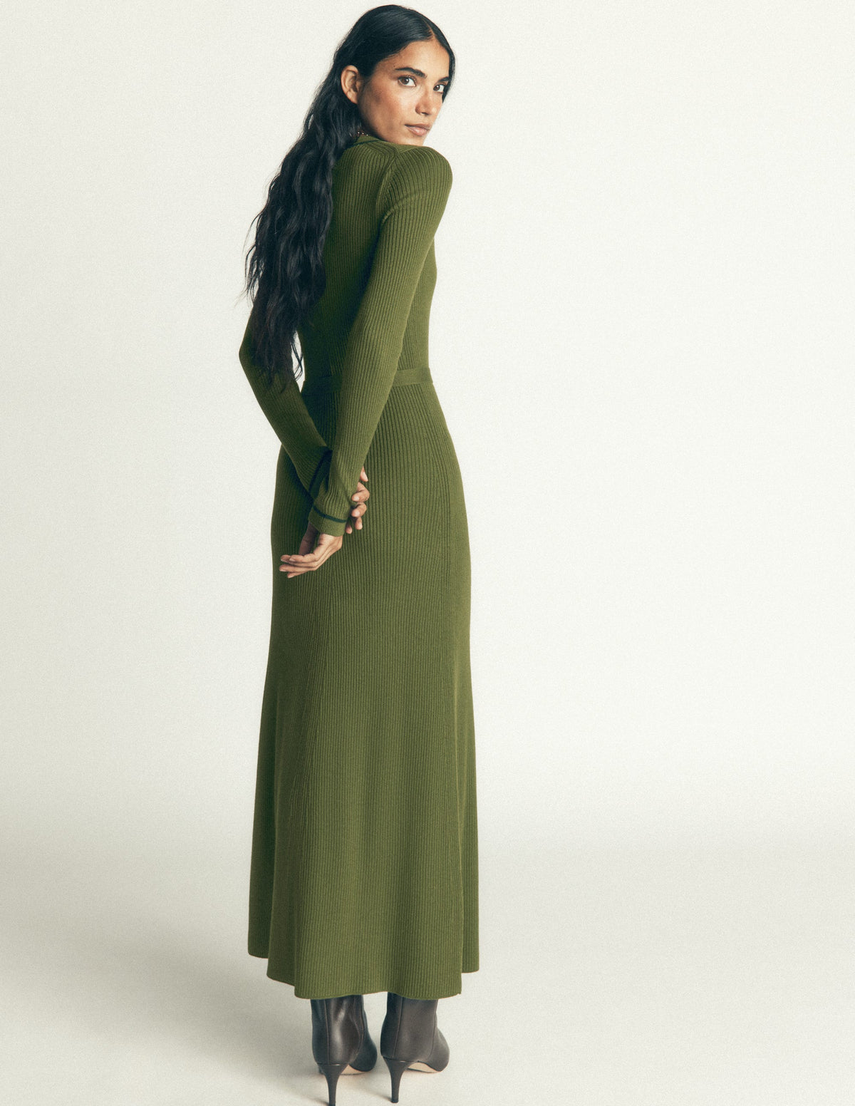 Paula Ribbed Crew Dress-Brunswick Green, Evening Blue-4