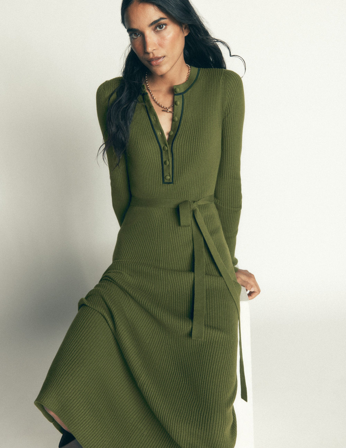 Paula Ribbed Crew Dress-Brunswick Green, Evening Blue-5