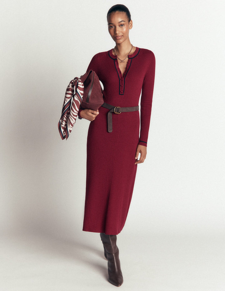 Paula Ribbed Crew Dress-Deep Wisteria, Navy