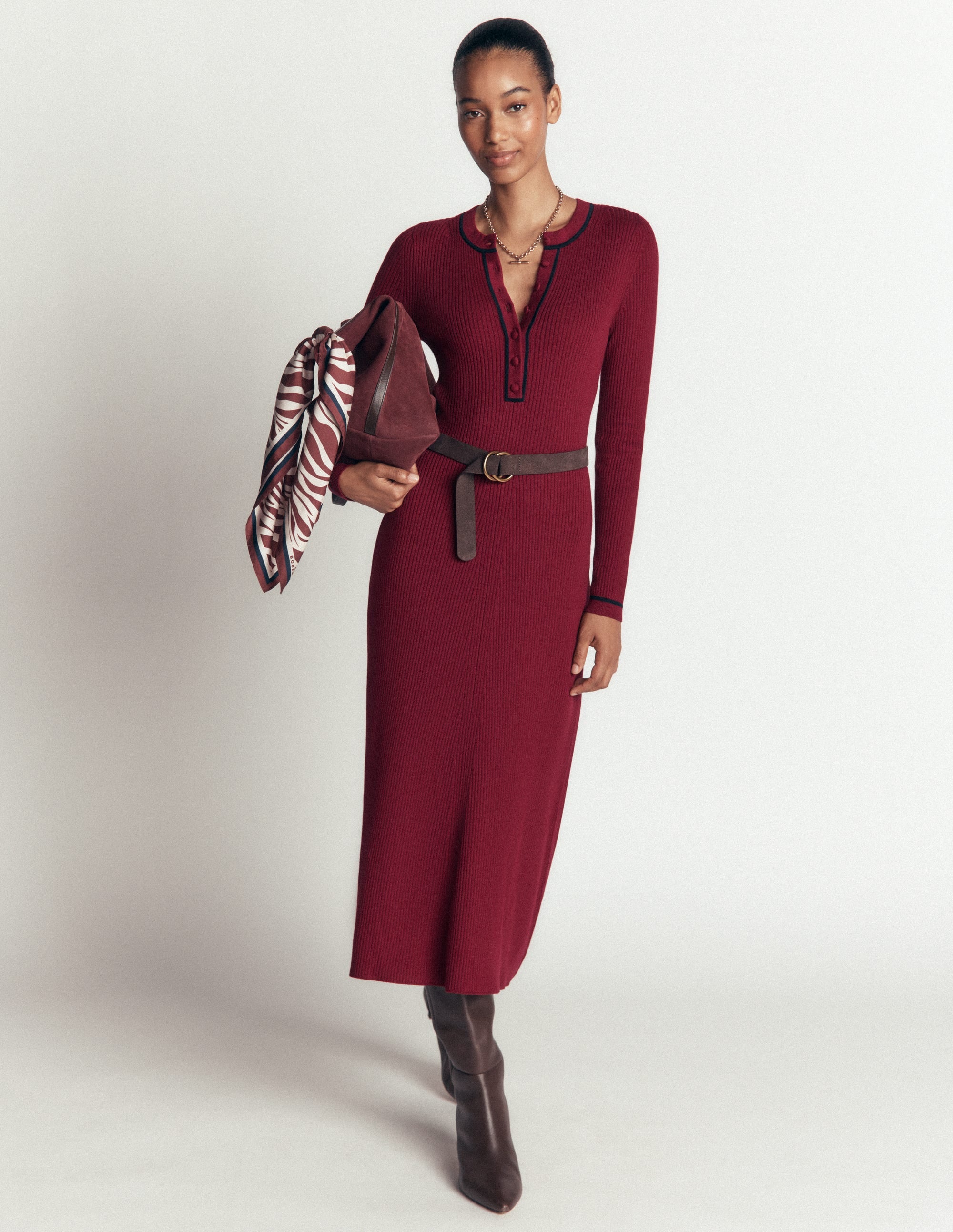 Paula Ribbed Crew Dress-Deep Wisteria, Navy - Image 1