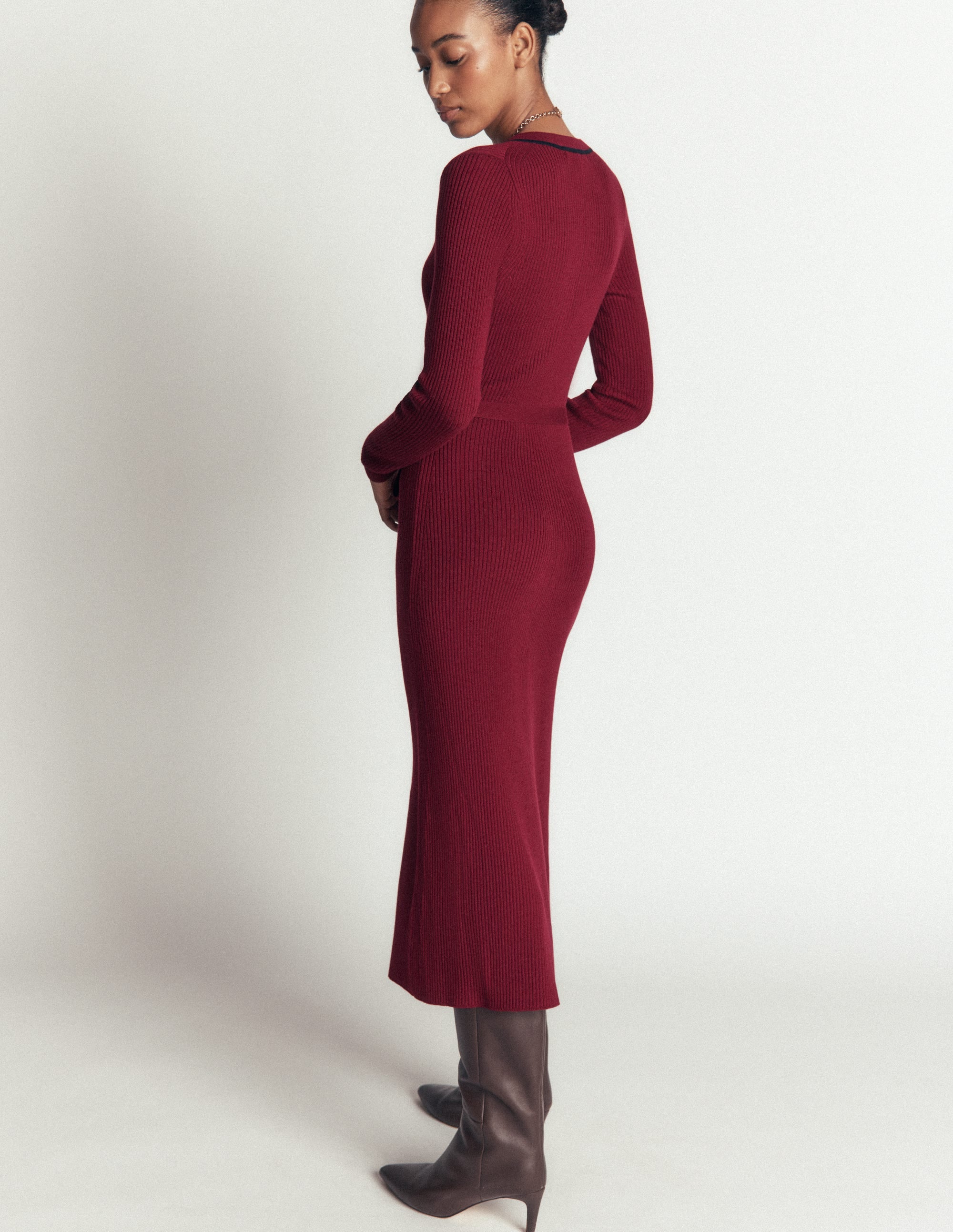 Paula Ribbed Crew Dress-Deep Wisteria, Navy - Image 3