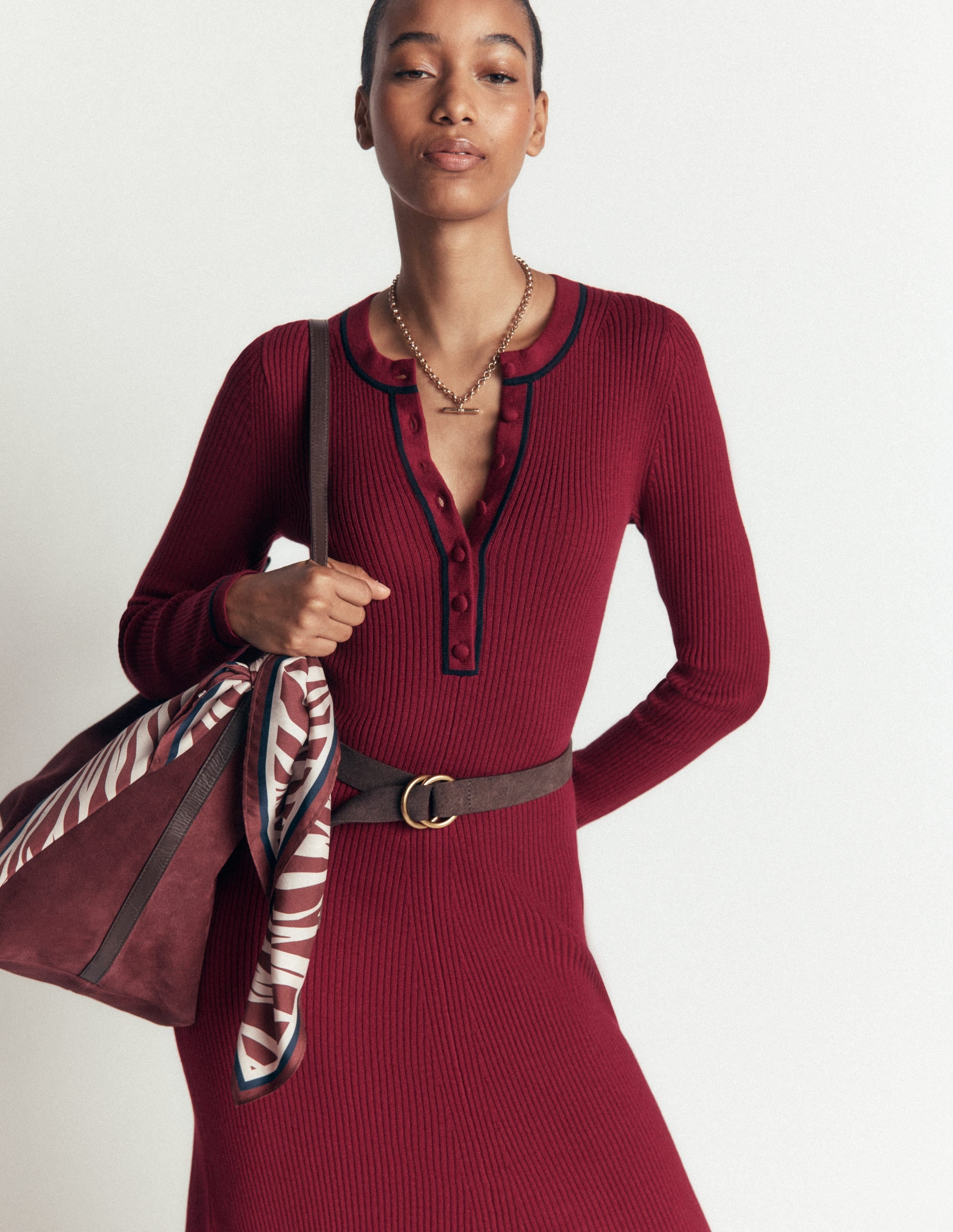 Paula Ribbed Crew Dress-Deep Wisteria, Navy - Image 5