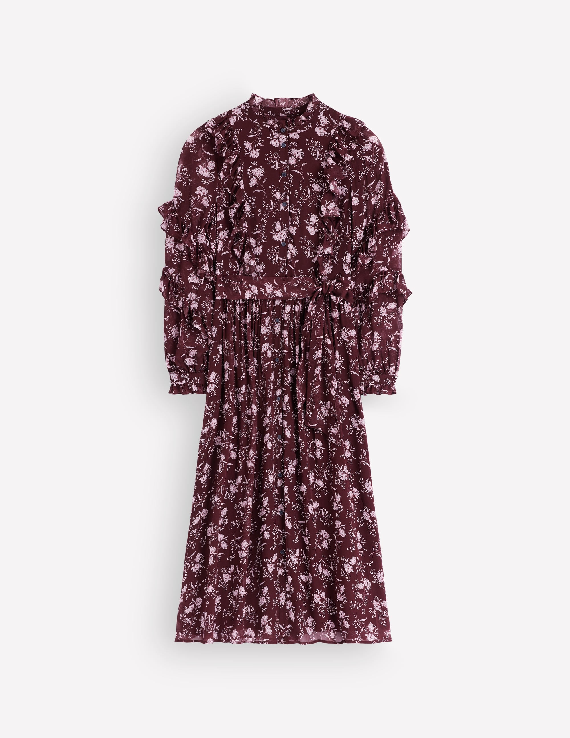 Ruffle Tie Neck Dress-Brown, Enchanted Sprigs - Image 7