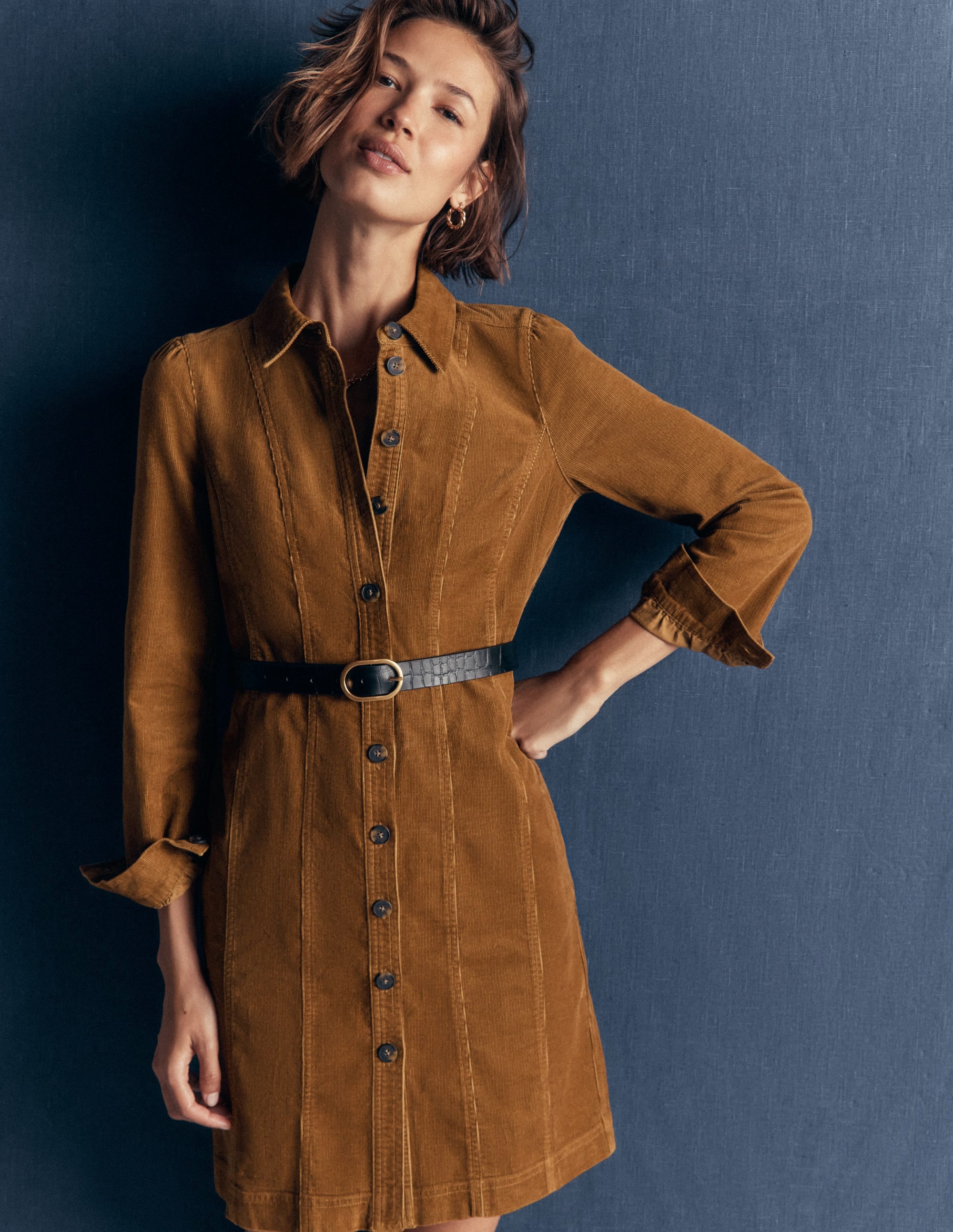Rhoda Cord Short Dress-Gingerbread - Image 1