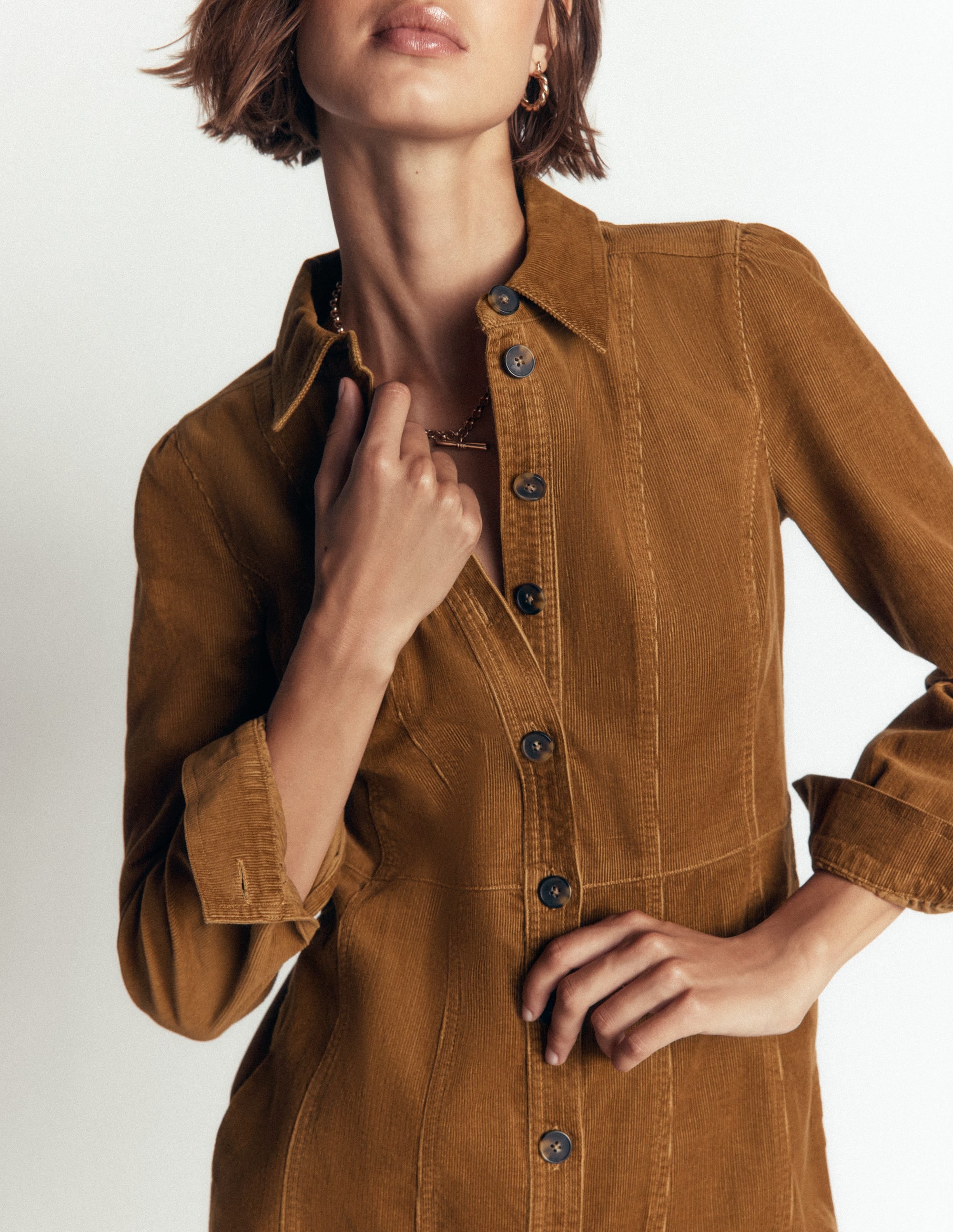 Rhoda Cord Short Dress-Gingerbread - Image 2
