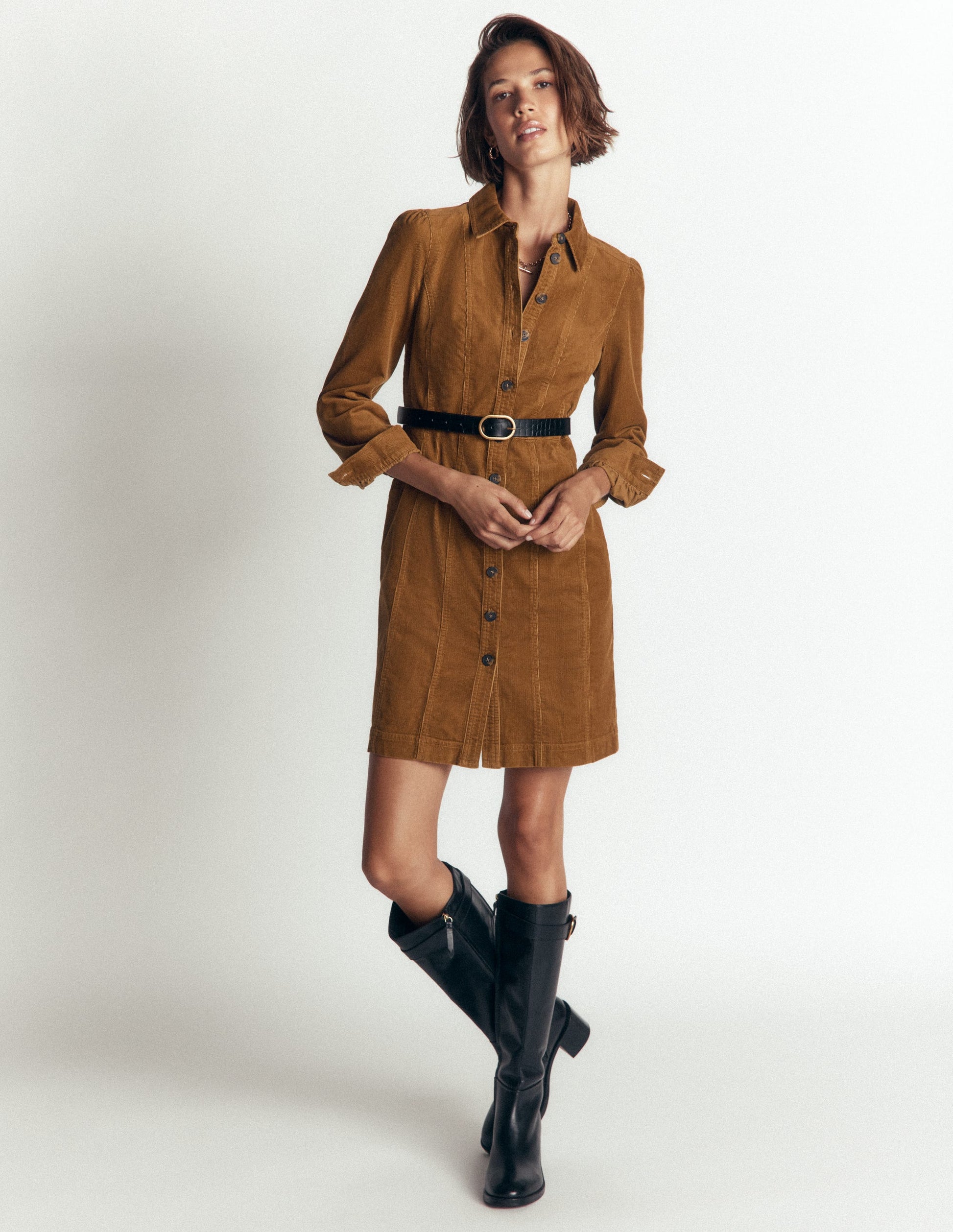 Rhoda Cord Short Dress-Gingerbread-5