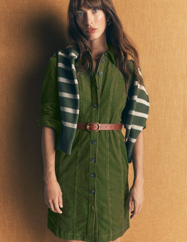Rhoda Cord Short Dress-Forest Green