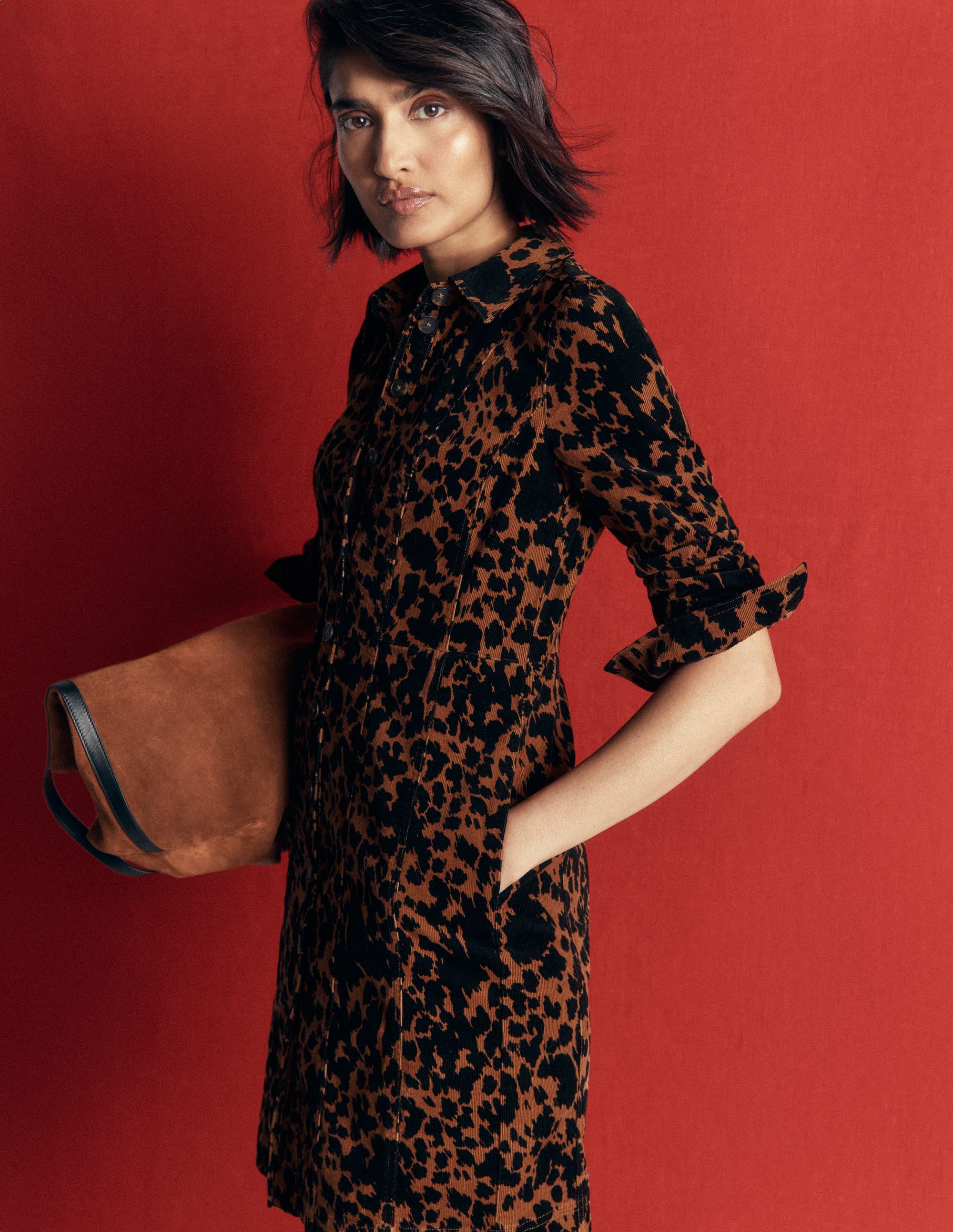 Rhoda Cord Short Dress-Ginger, Cow Fields - Image 1