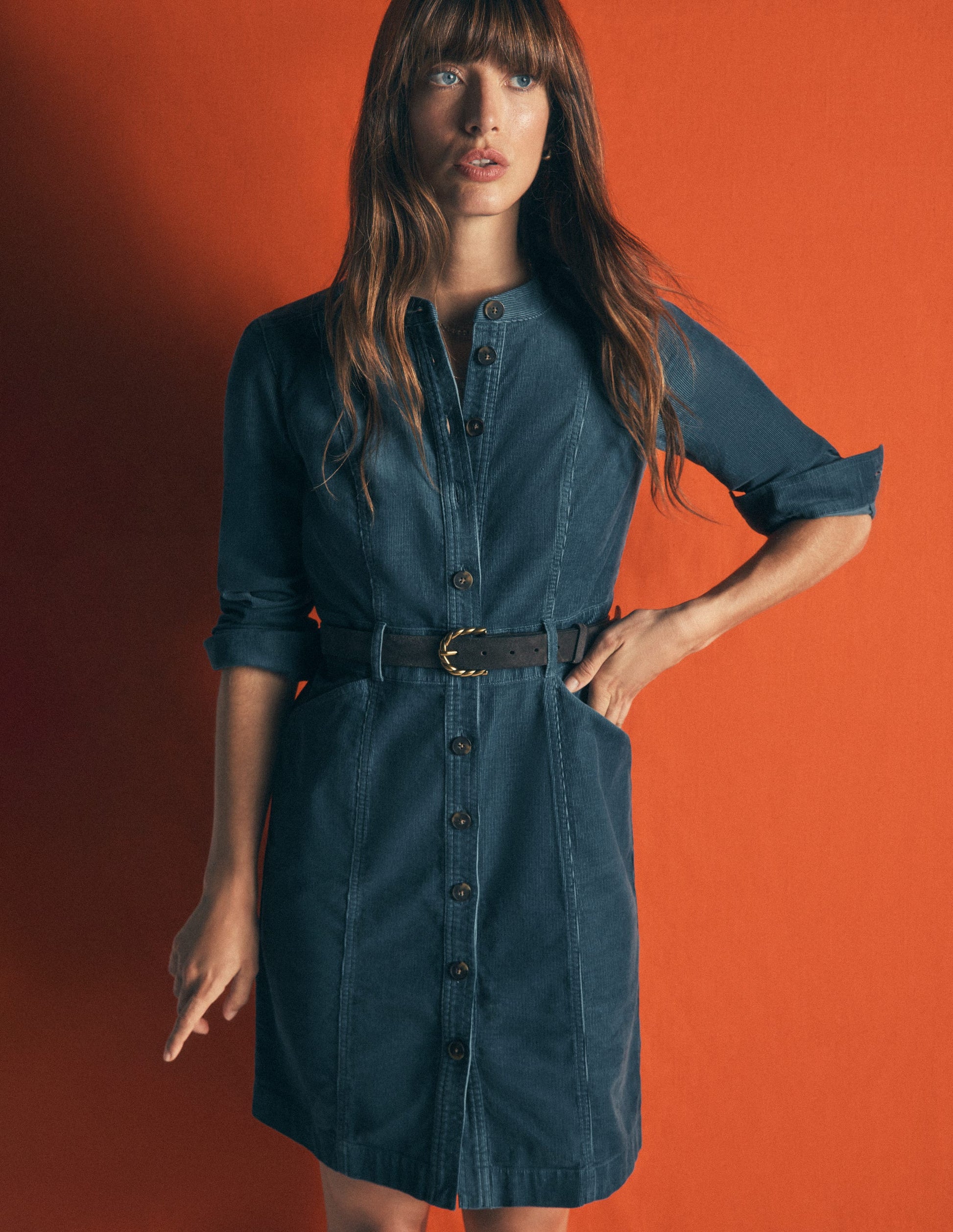 Zara Cord Short Dress-Storm Blue-1