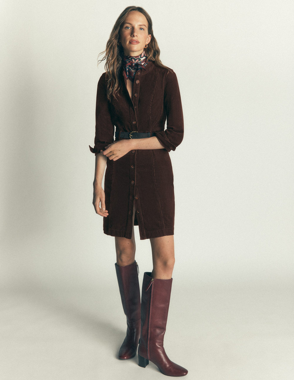 Zara Cord Short Dress-Bitter Chocolate - Image 2