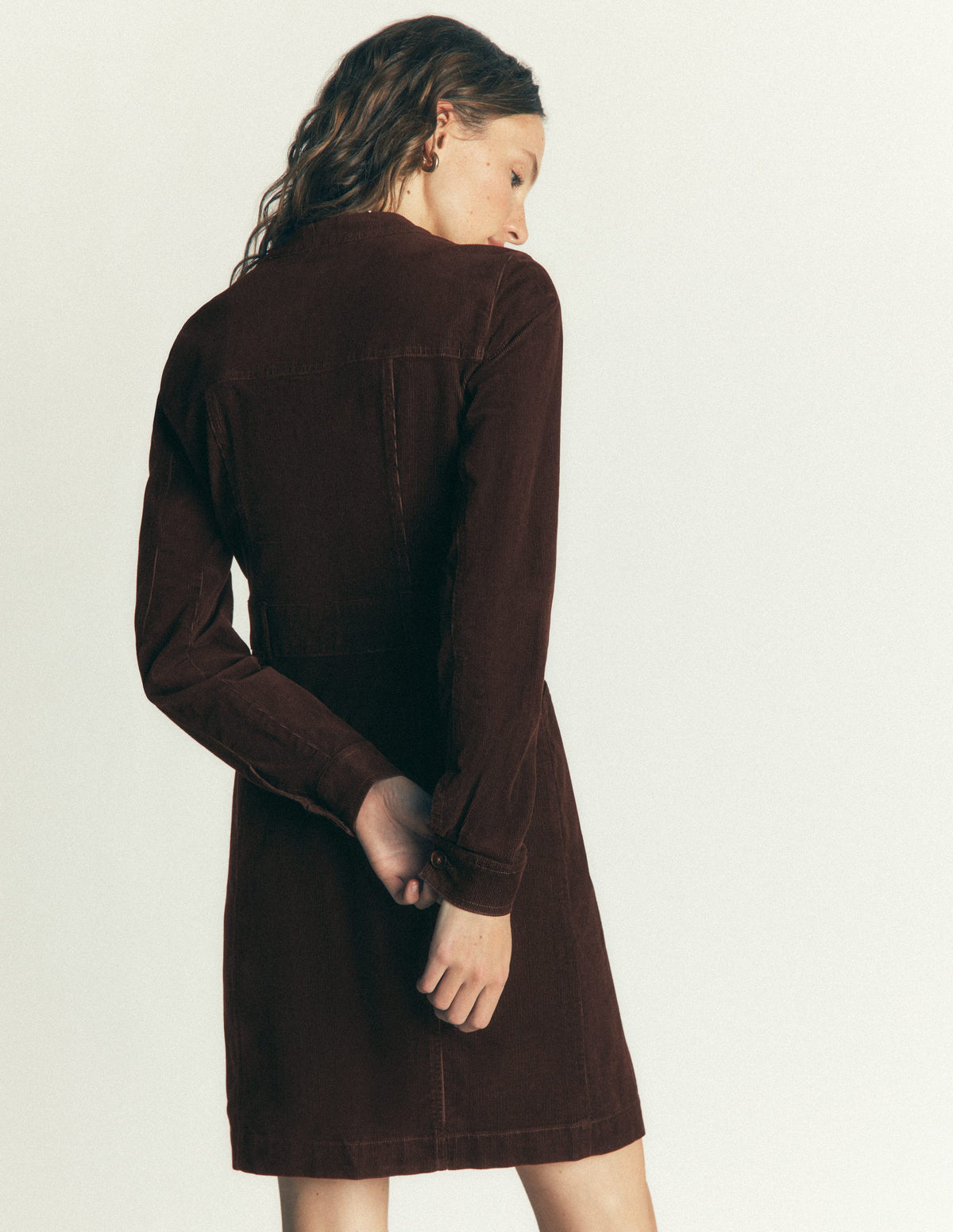 Zara Cord Short Dress-Bitter Chocolate-4