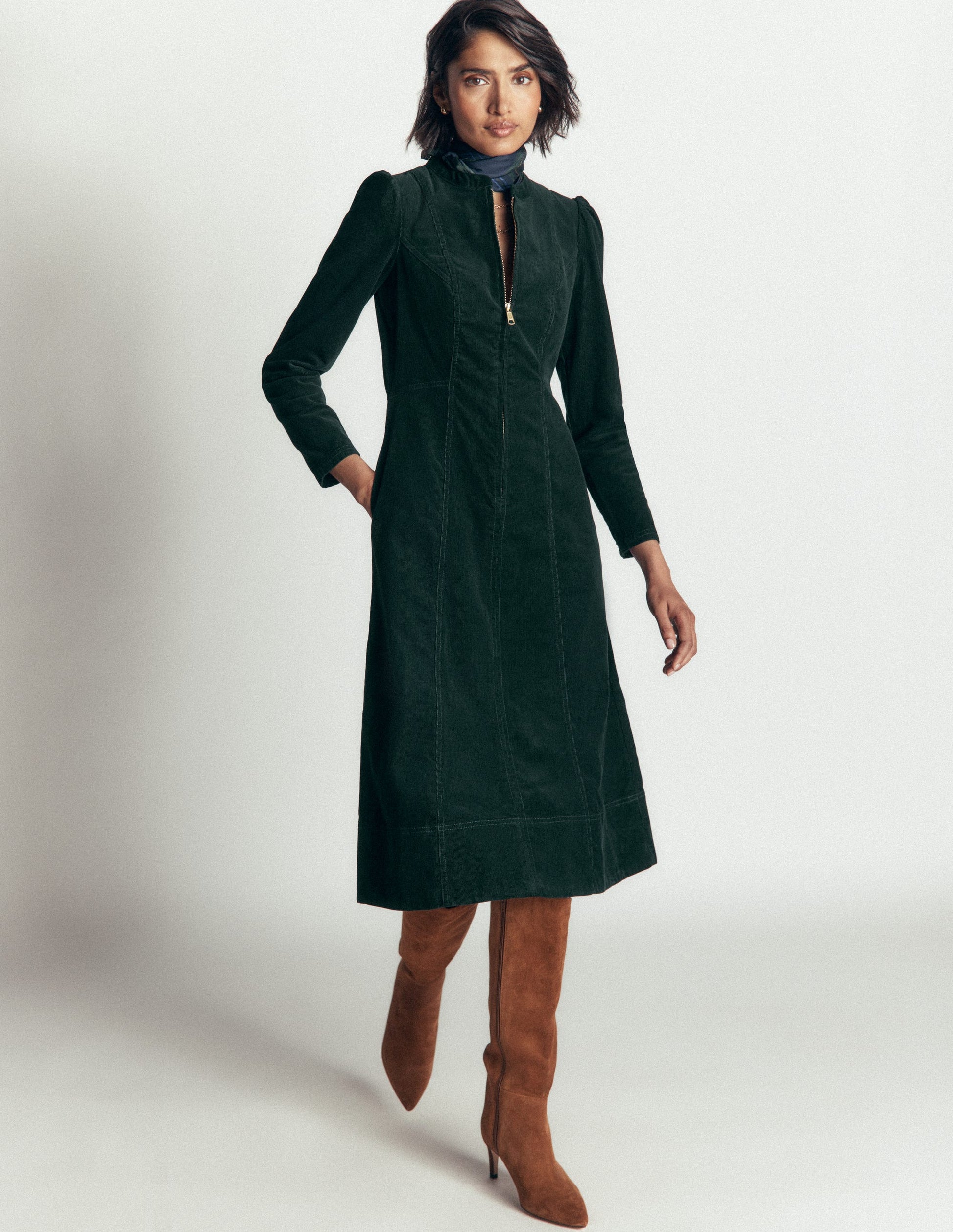 Una Cord Midi Dress-Midnight Emerald-4