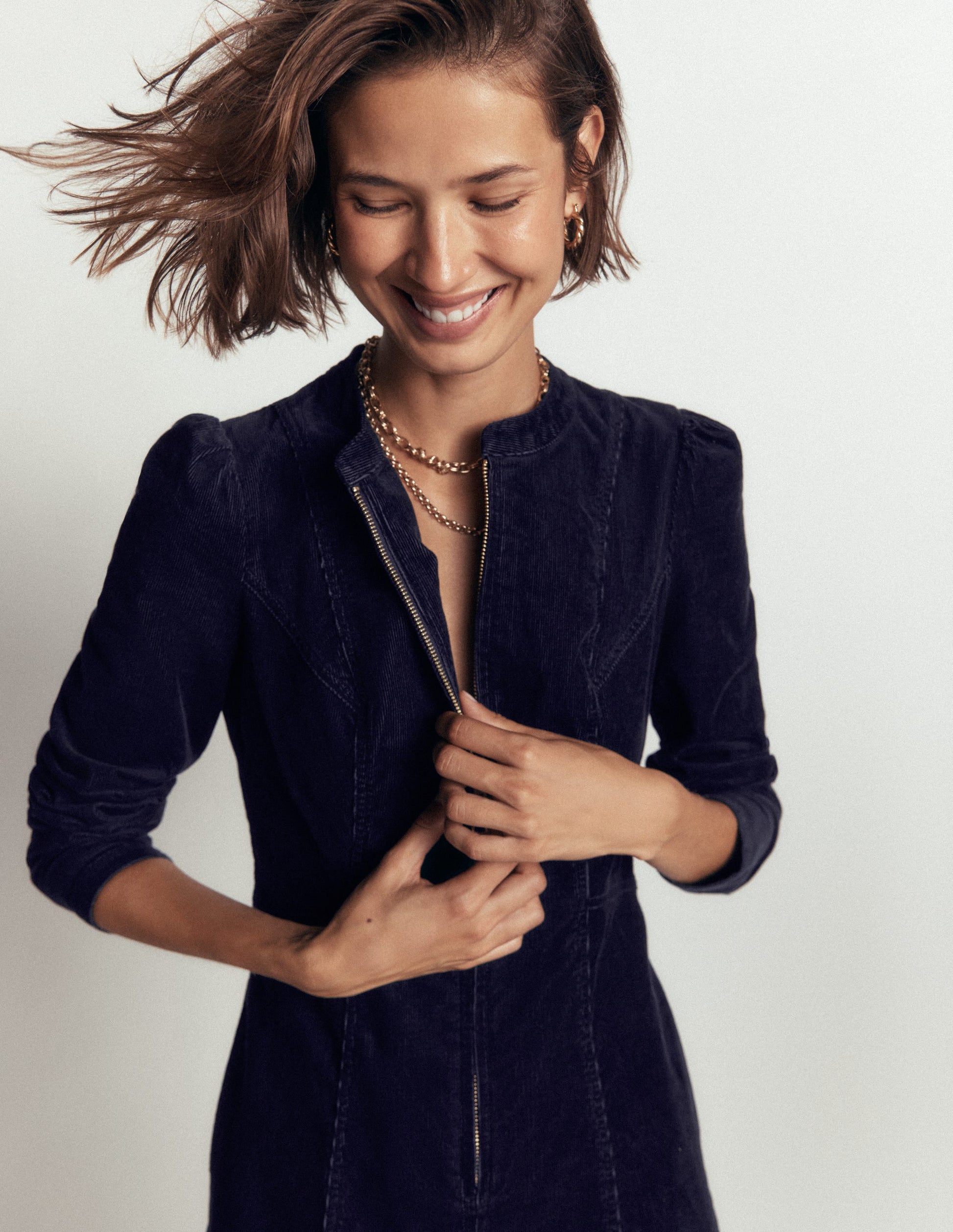 Una Cord Midi Dress-Navy-4