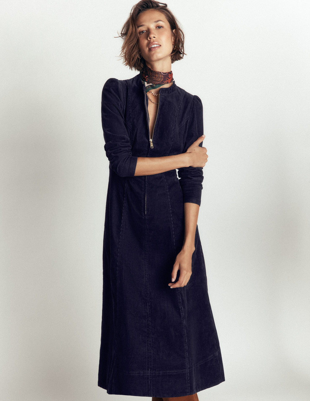 Una Cord Midi Dress-Navy - Image 4