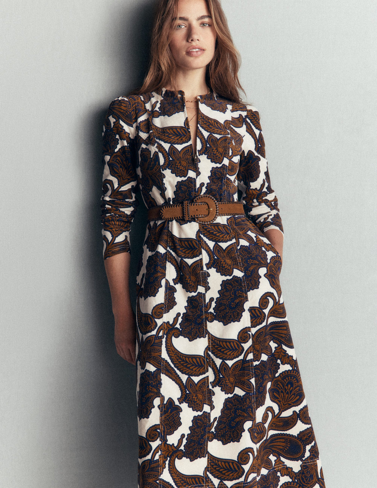 Una Cord Midi Dress-Almond Milk Paisley Bouquet-4
